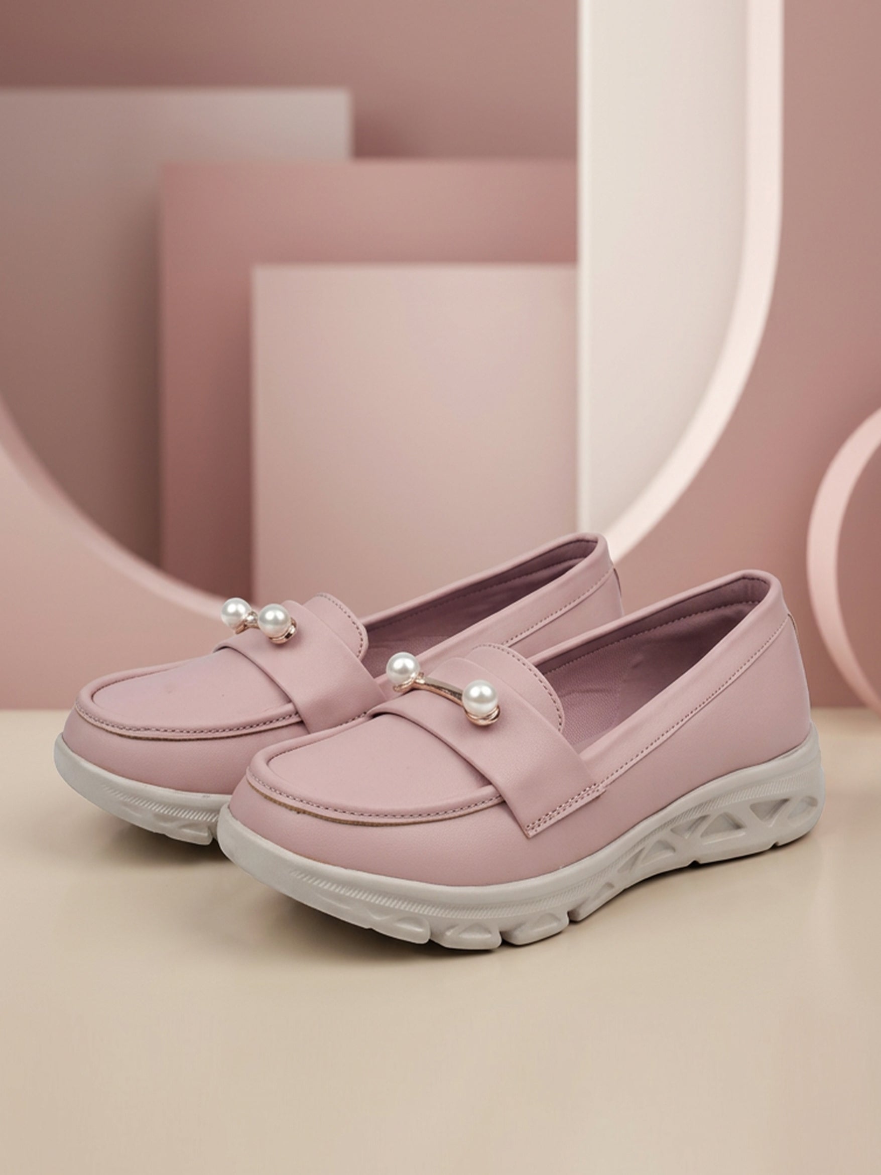 JiveVibe by Ezok Women Pink Synthetic Slip-On Casual Shoes with Pearl Metal Detail
