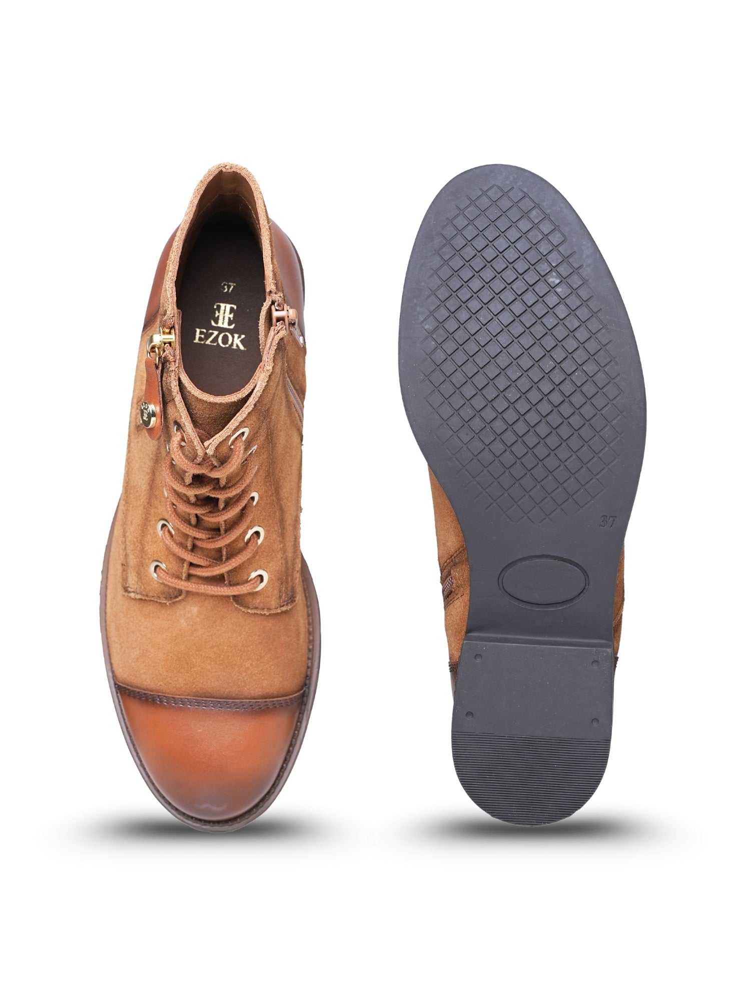 Ezok Women's Casual Leather Boots | Stylish Lace-Up Design with Cushioned Insole | Durable, Comfortable & Trendy for Daily Wear