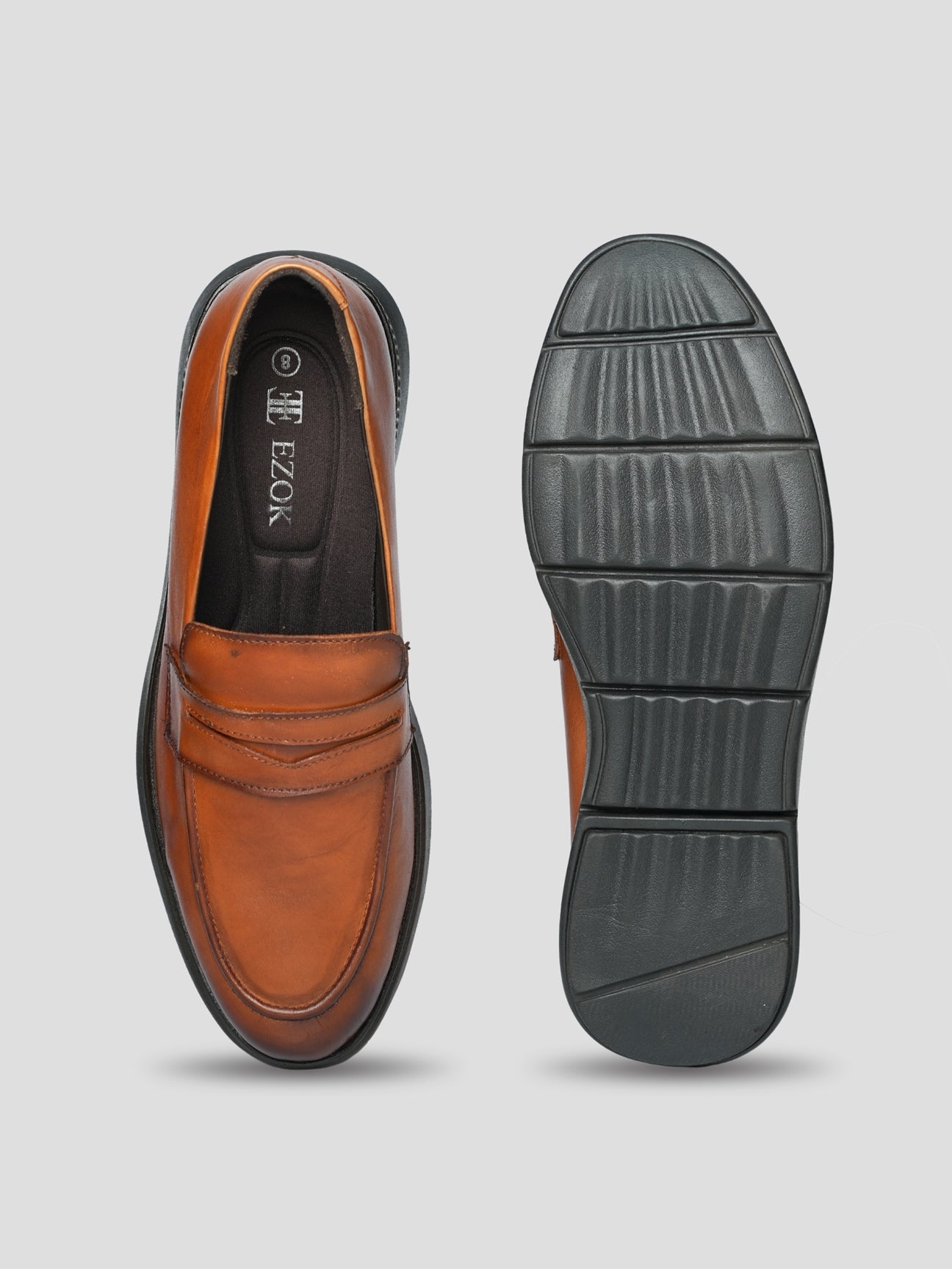 EZOK Men’s Tan Leather Casual Slip-On Shoes | Comfortable Daily Wear