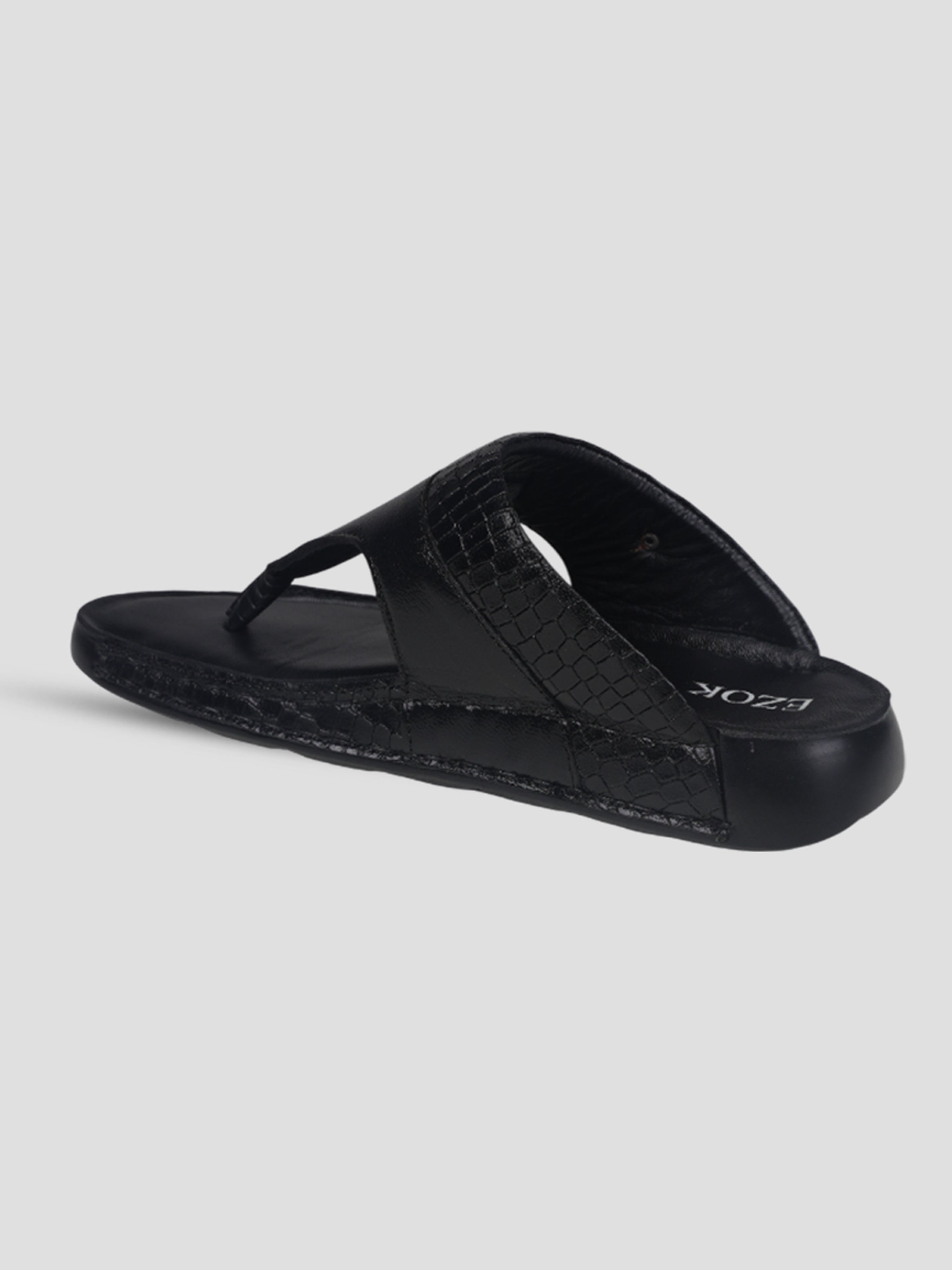 Ezok Men Black Leather Slip-On Sandals