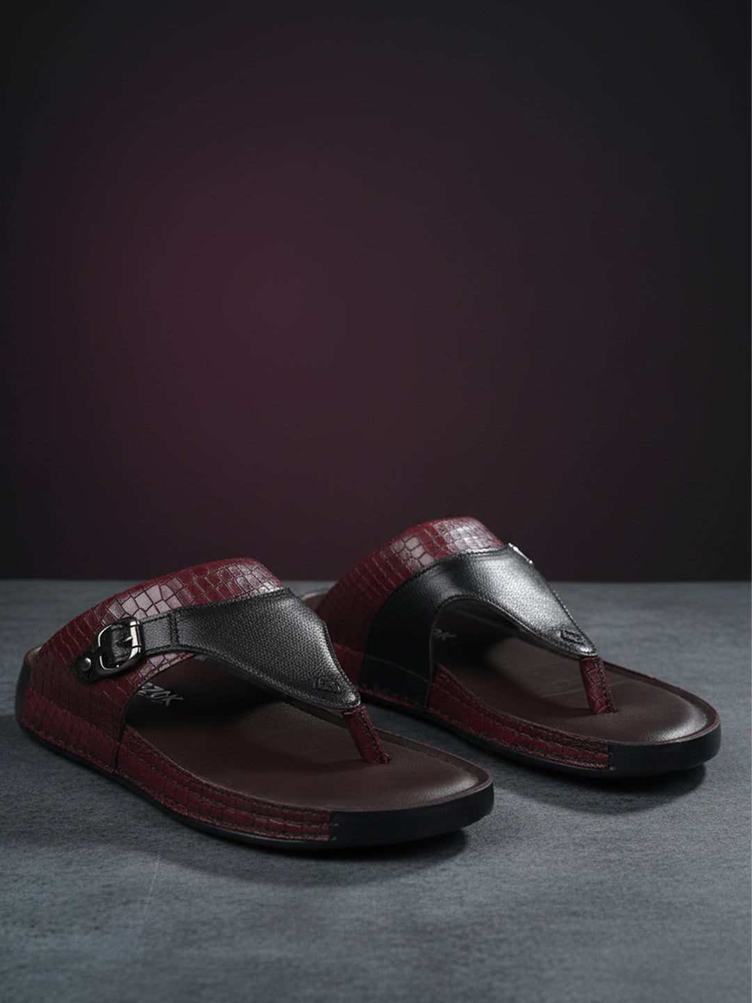 Ezok Men Black Leather Slip-On Sandals