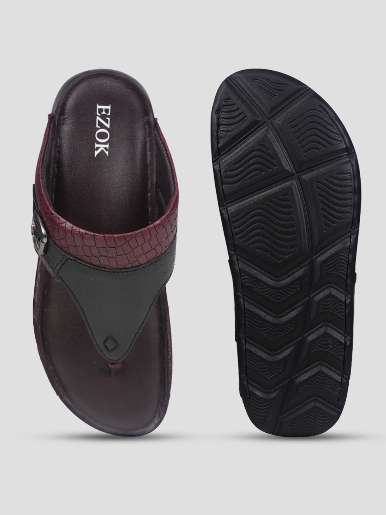 Ezok Men Black Leather Slip-On Sandals