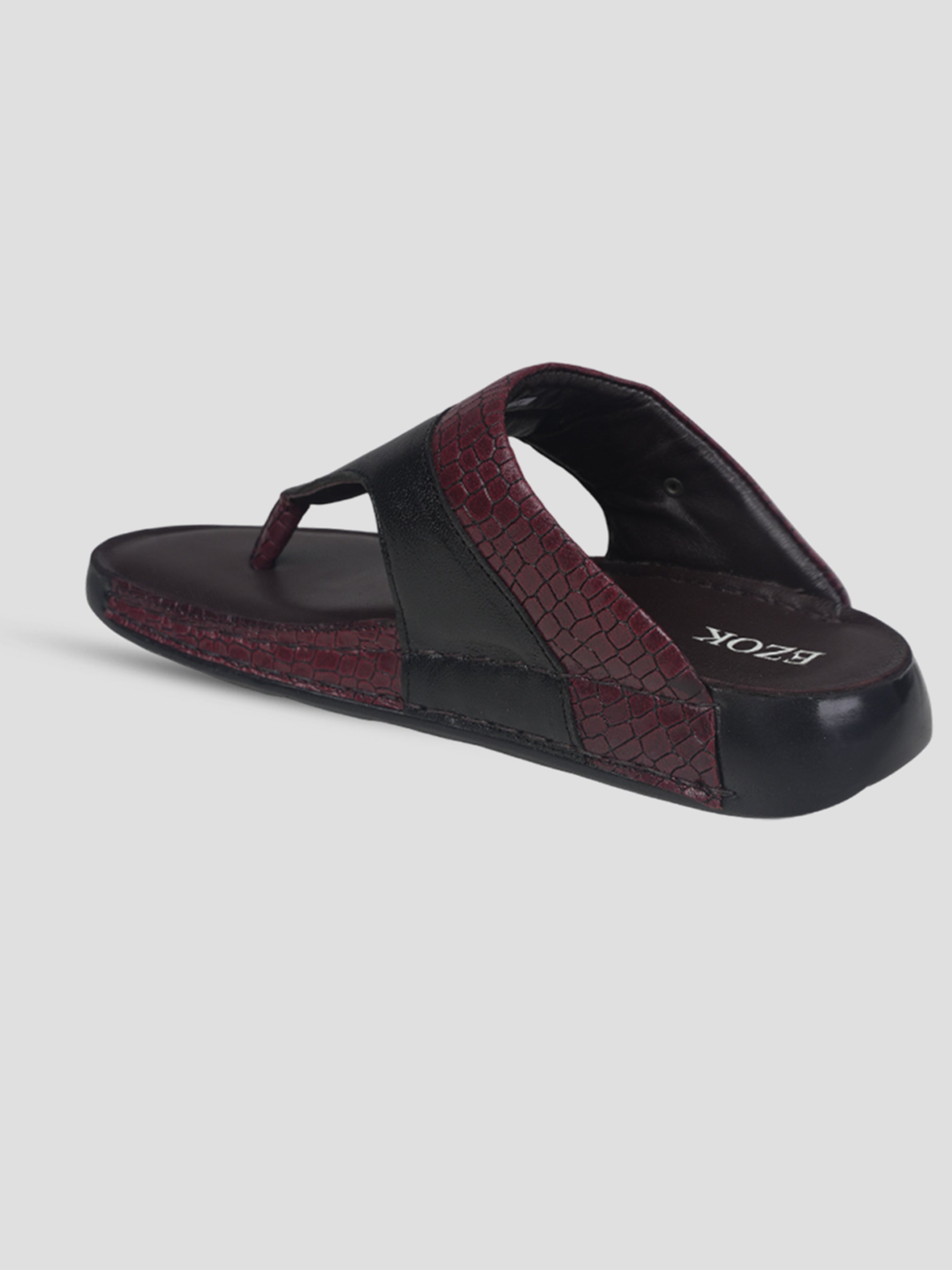 Ezok Men Black Leather Slip-On Sandals