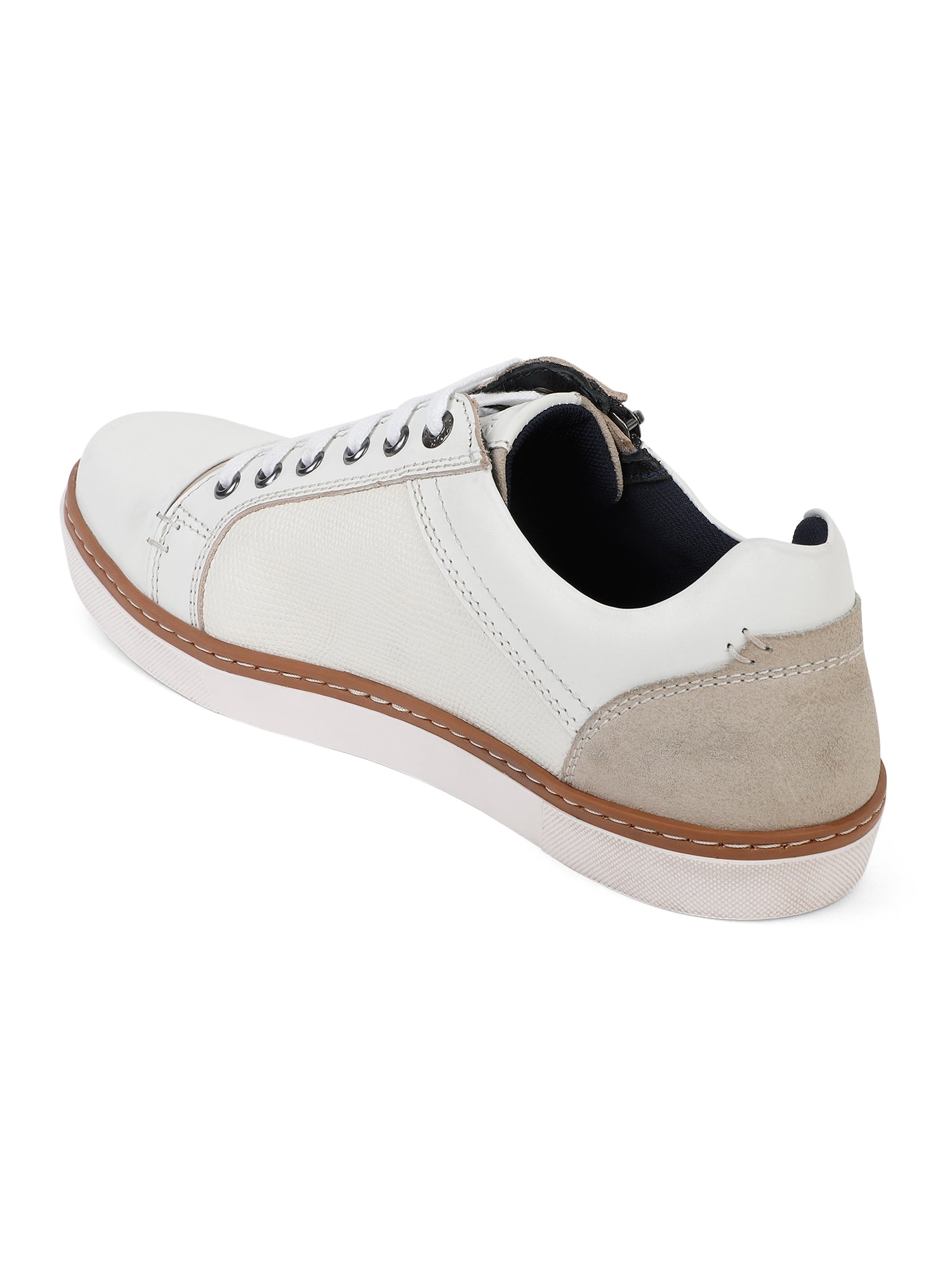 Ezok Men Leather White Lace-Up Casual Shoes
