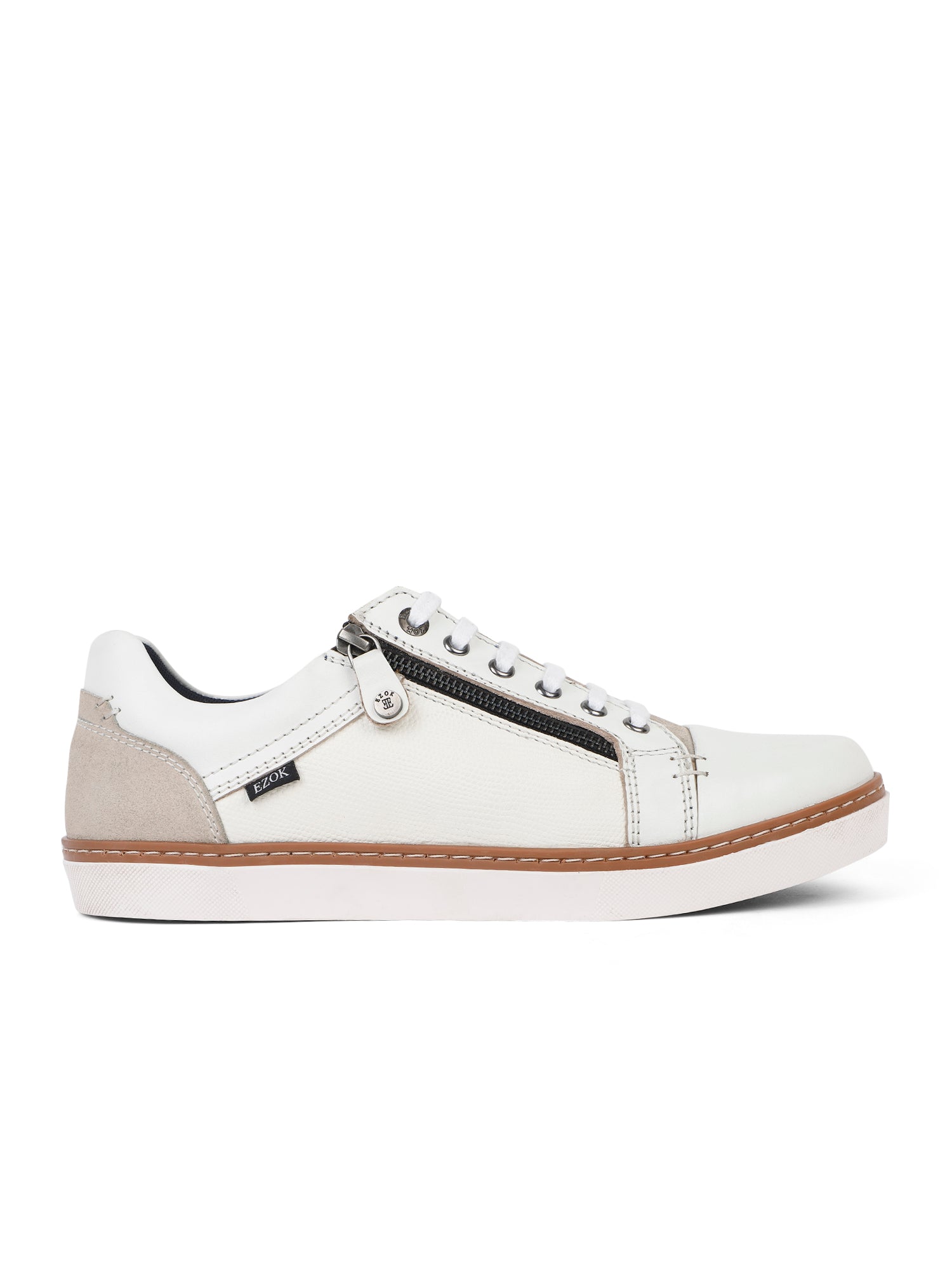 Ezok Men Leather White Lace-Up Casual Shoes