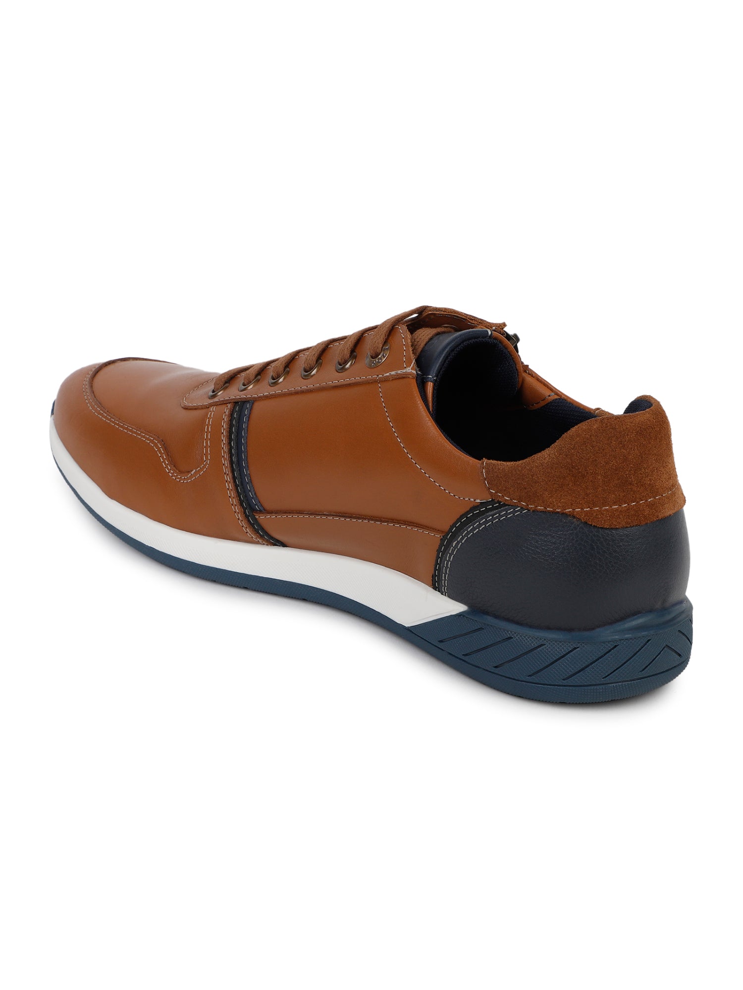Ezok Men Leather Tan Lace-Up With Zipper Casual Shoes