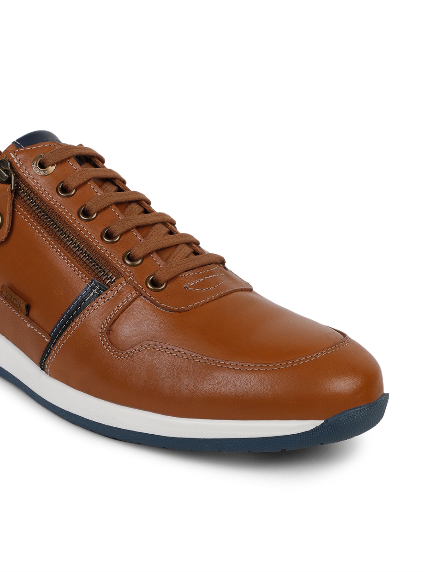 Ezok Men Leather Tan Lace-Up With Zipper Casual Shoes