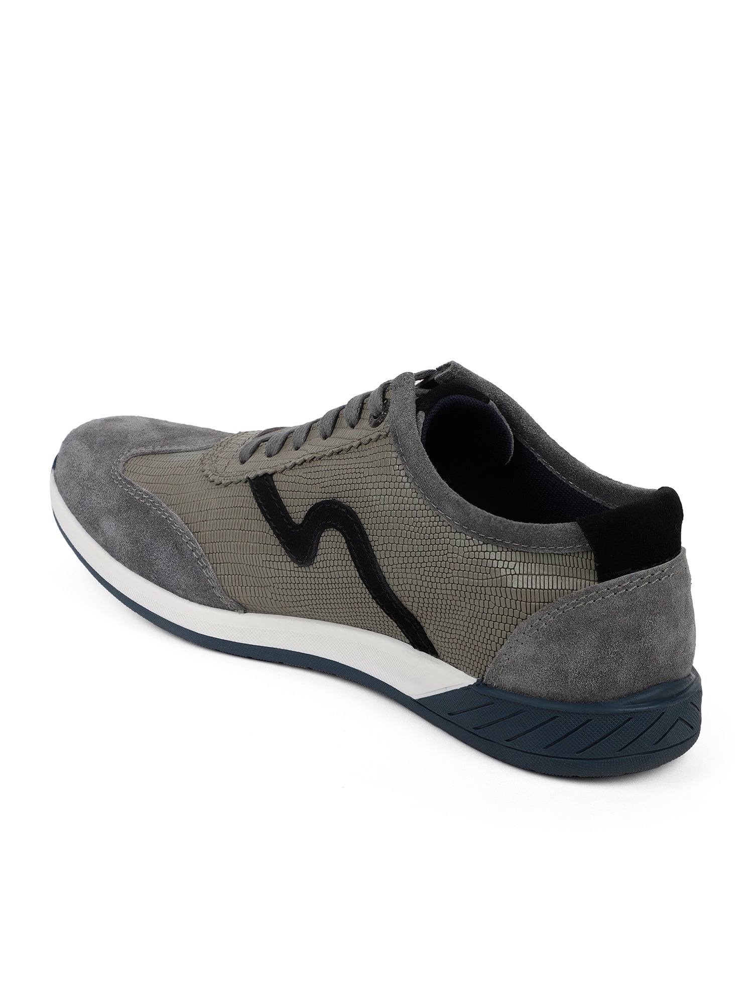 Ezok Men Leather Grey Lace-Up Casual Shoes