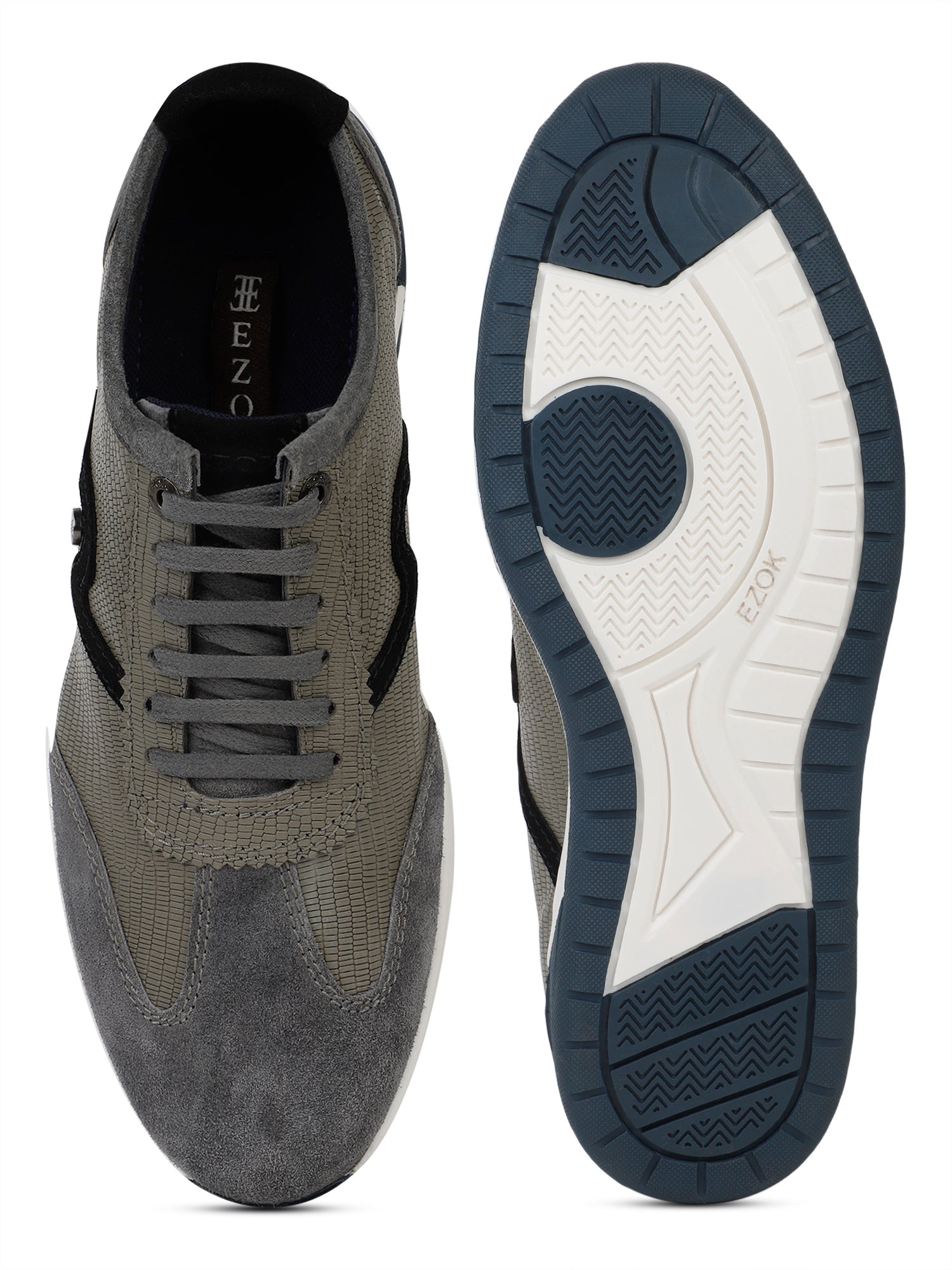 Ezok Men Leather Grey Lace-Up Casual Shoes