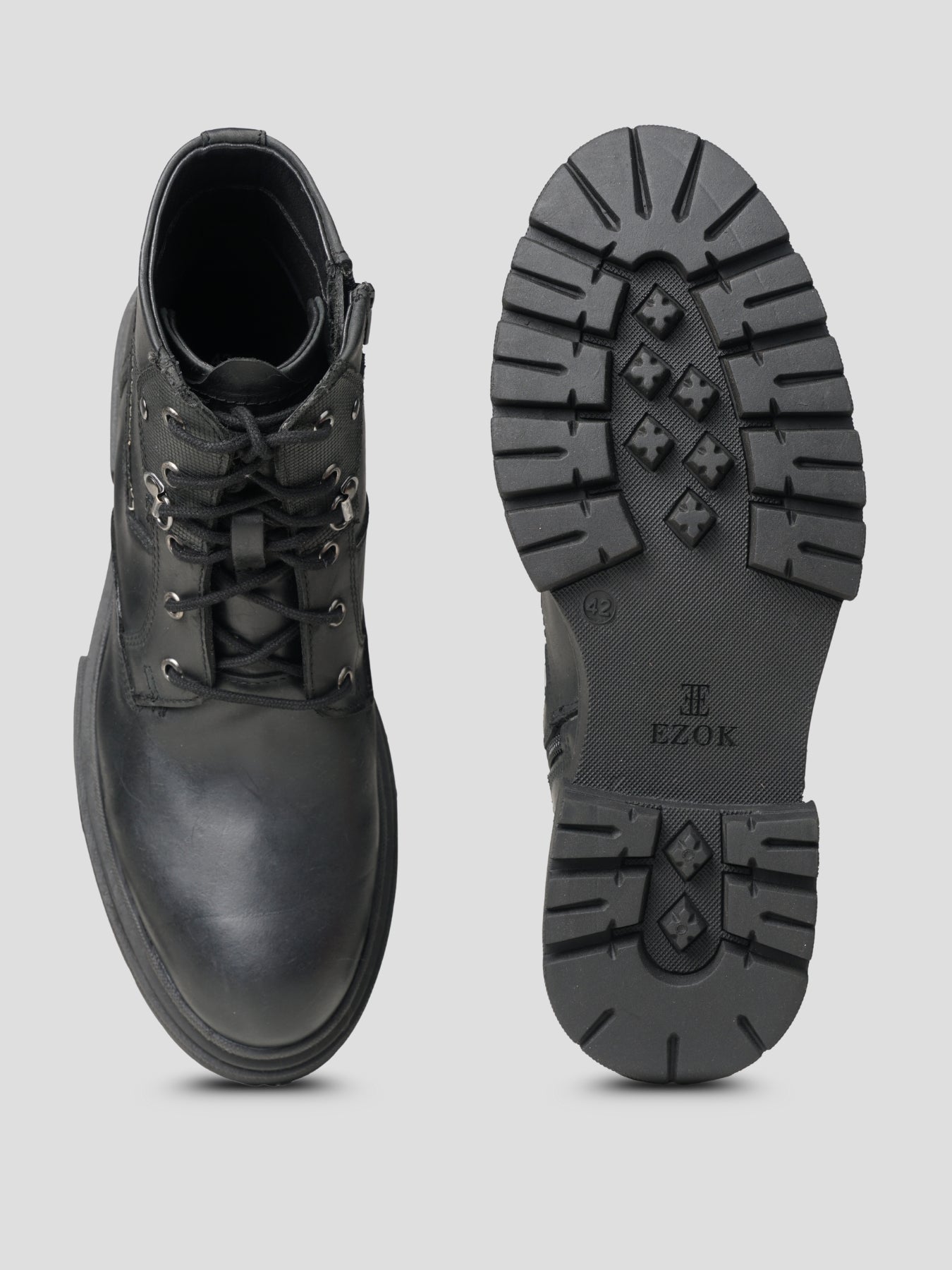 EZOK Men’s Black Leather Lace-Up Boots | Premium Leather | Durable TPR Sole | Casual & Semi-Casual Wear