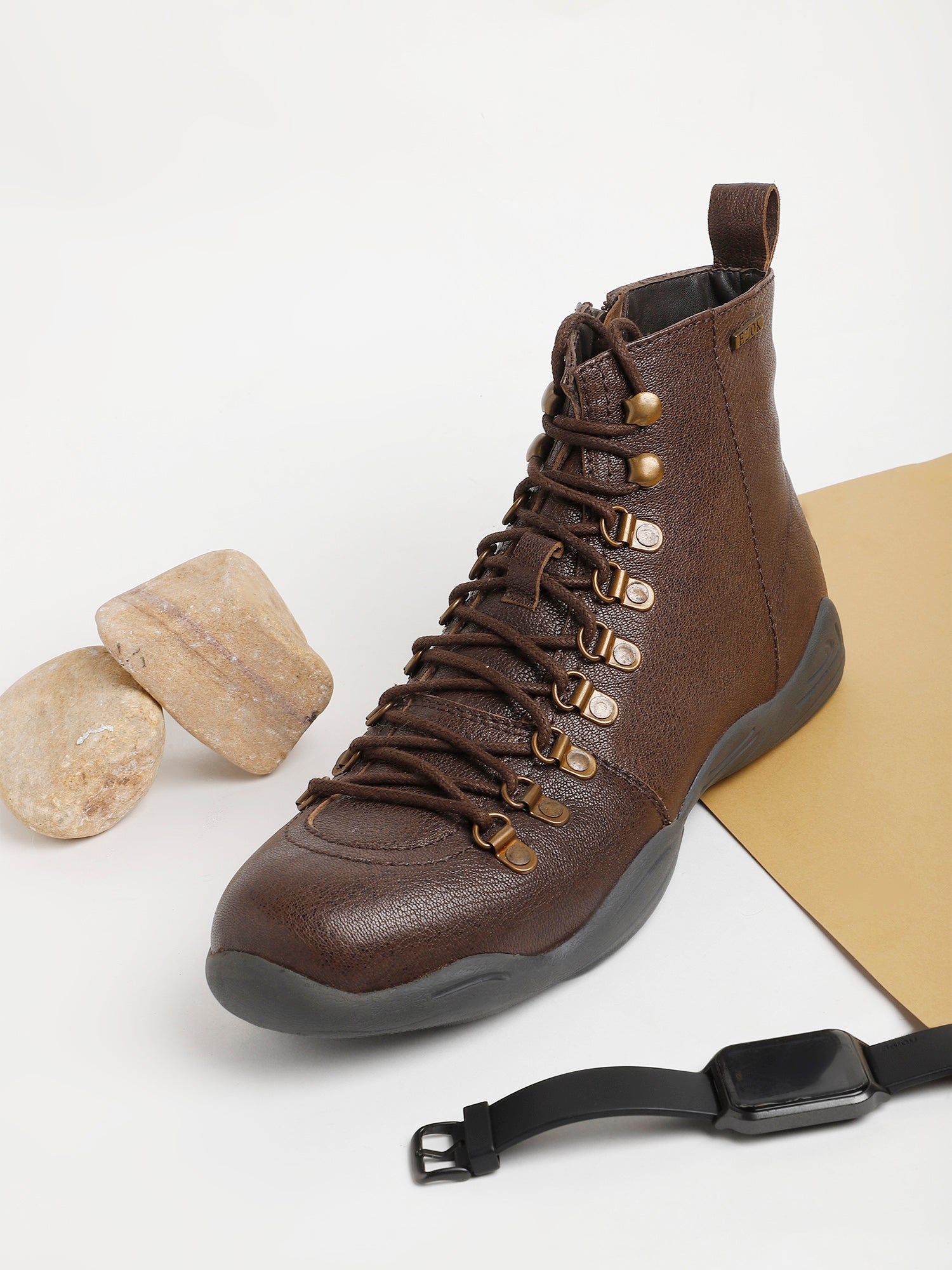 Ezok Men Leather Brown Lace-Up Boots