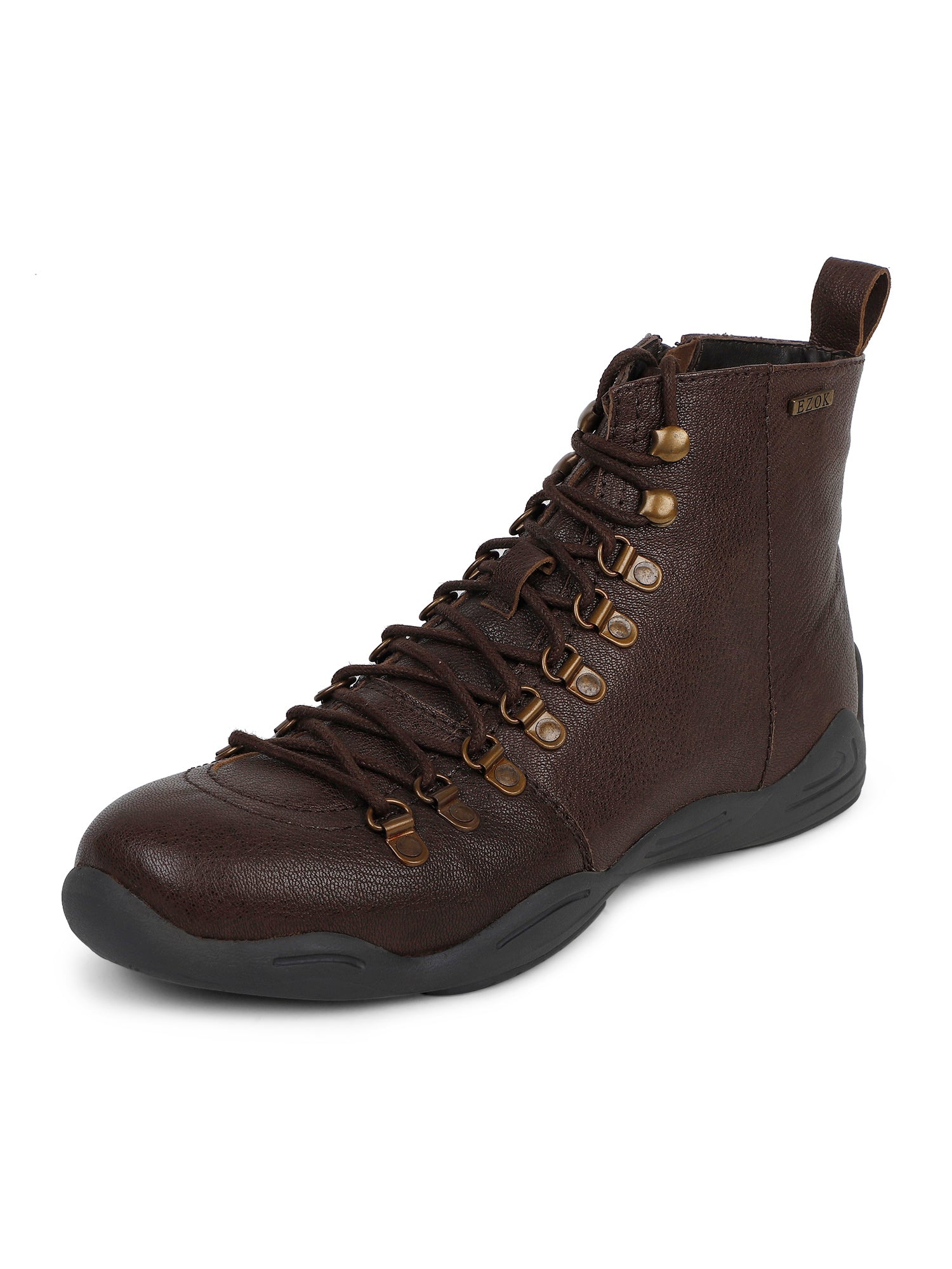 Ezok Men Leather Brown Lace-Up Boots