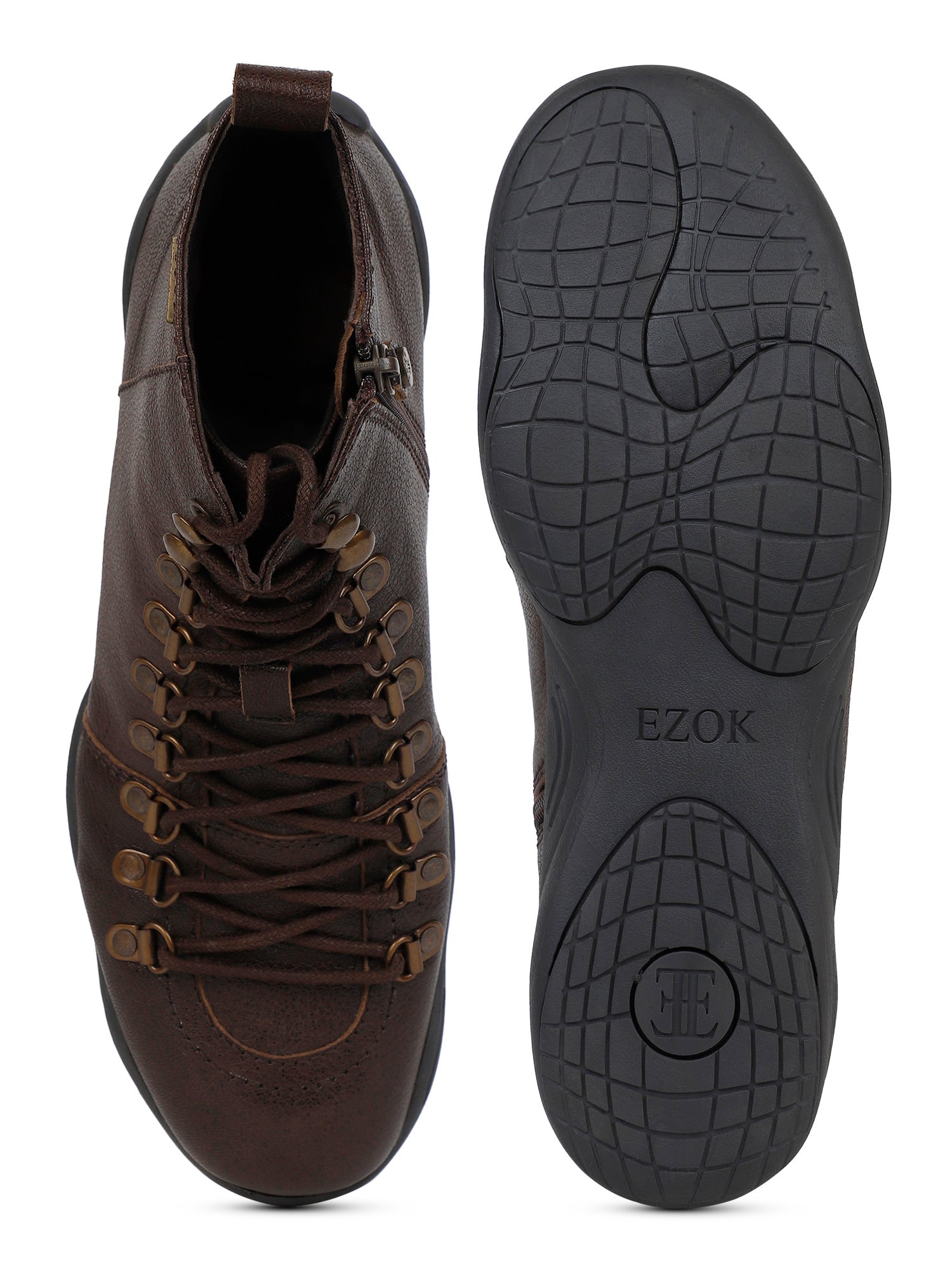 Ezok Men Leather Brown Lace-Up Boots