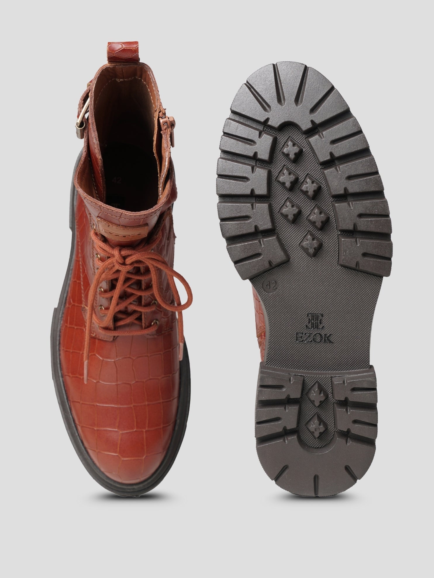 EZOK Men’s Tan Leather Lace-Up Boots | Premium Leather | Durable TPR Sole | Casual & Semi-Casual Wear