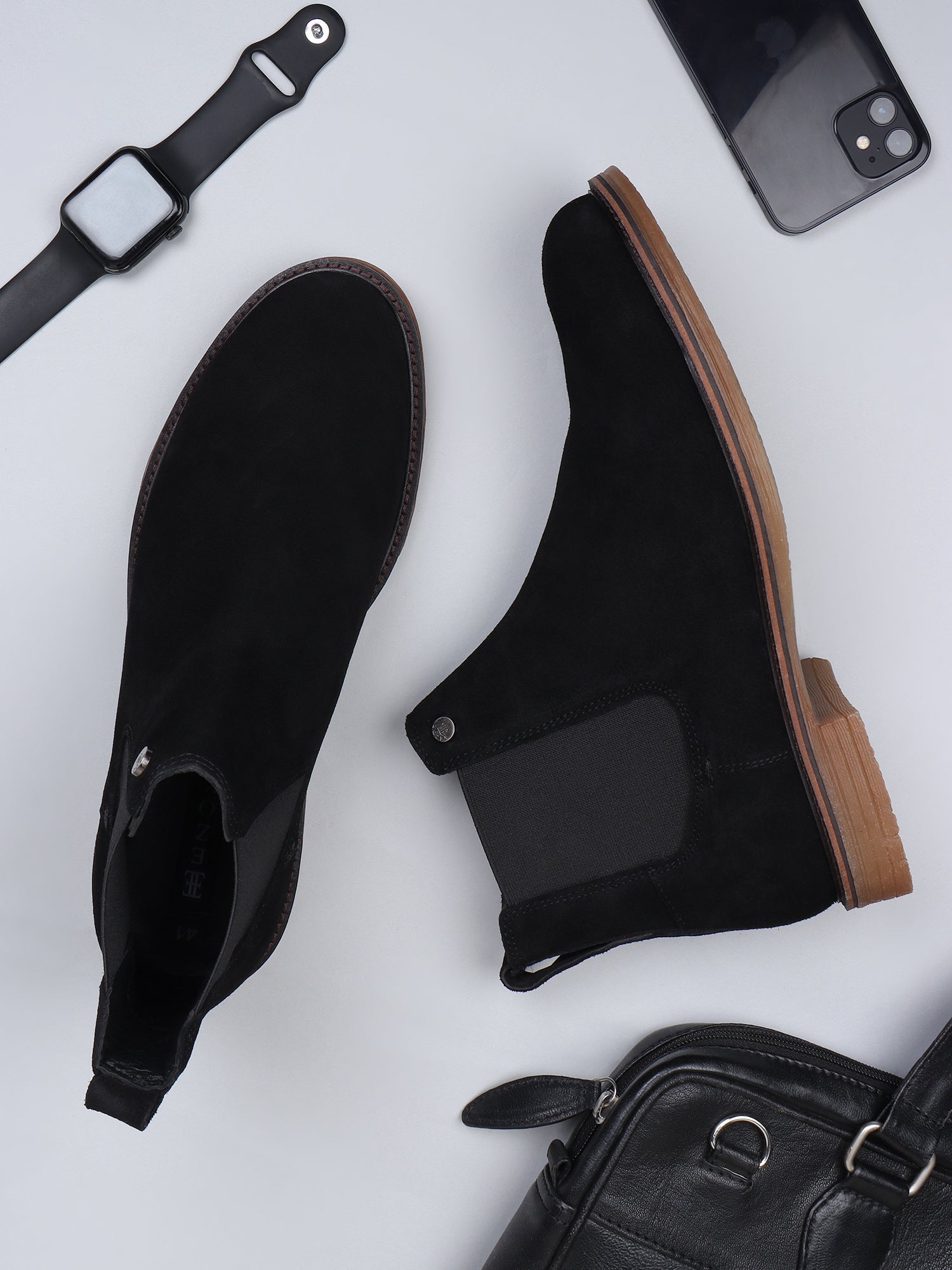 Ezok Leather Chelsea Black Boots for Men
