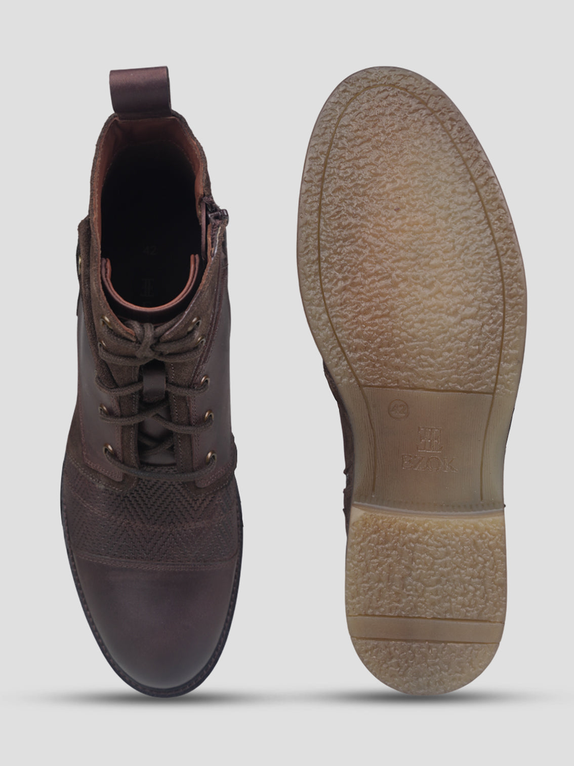 Ezok Men Leather Lace-Up With Zipper Boots