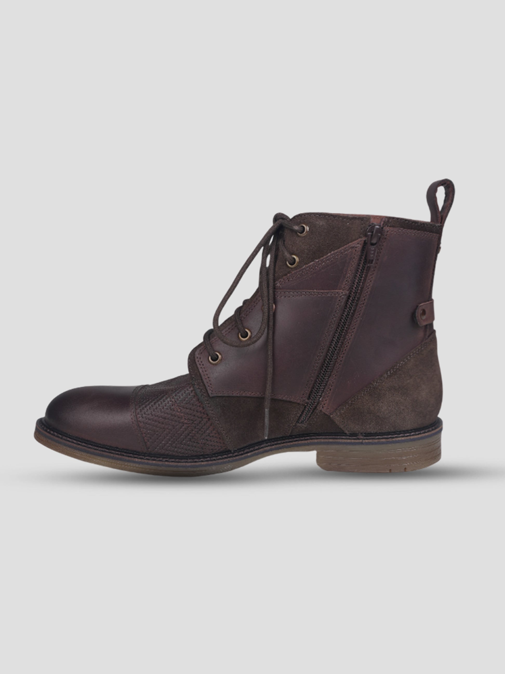Ezok Men Leather Lace-Up With Zipper Boots