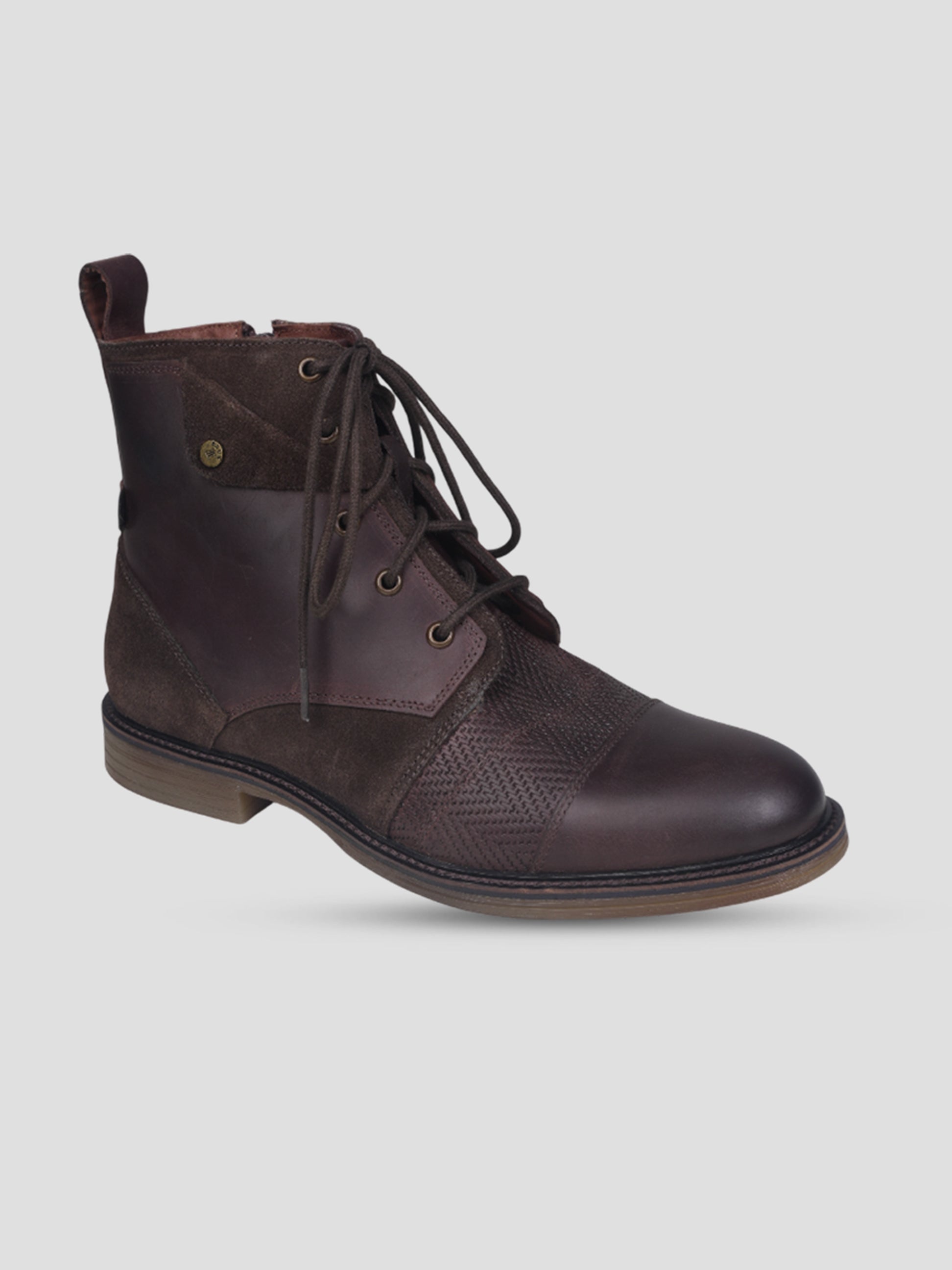 Ezok Men Leather Lace-Up With Zipper Boots