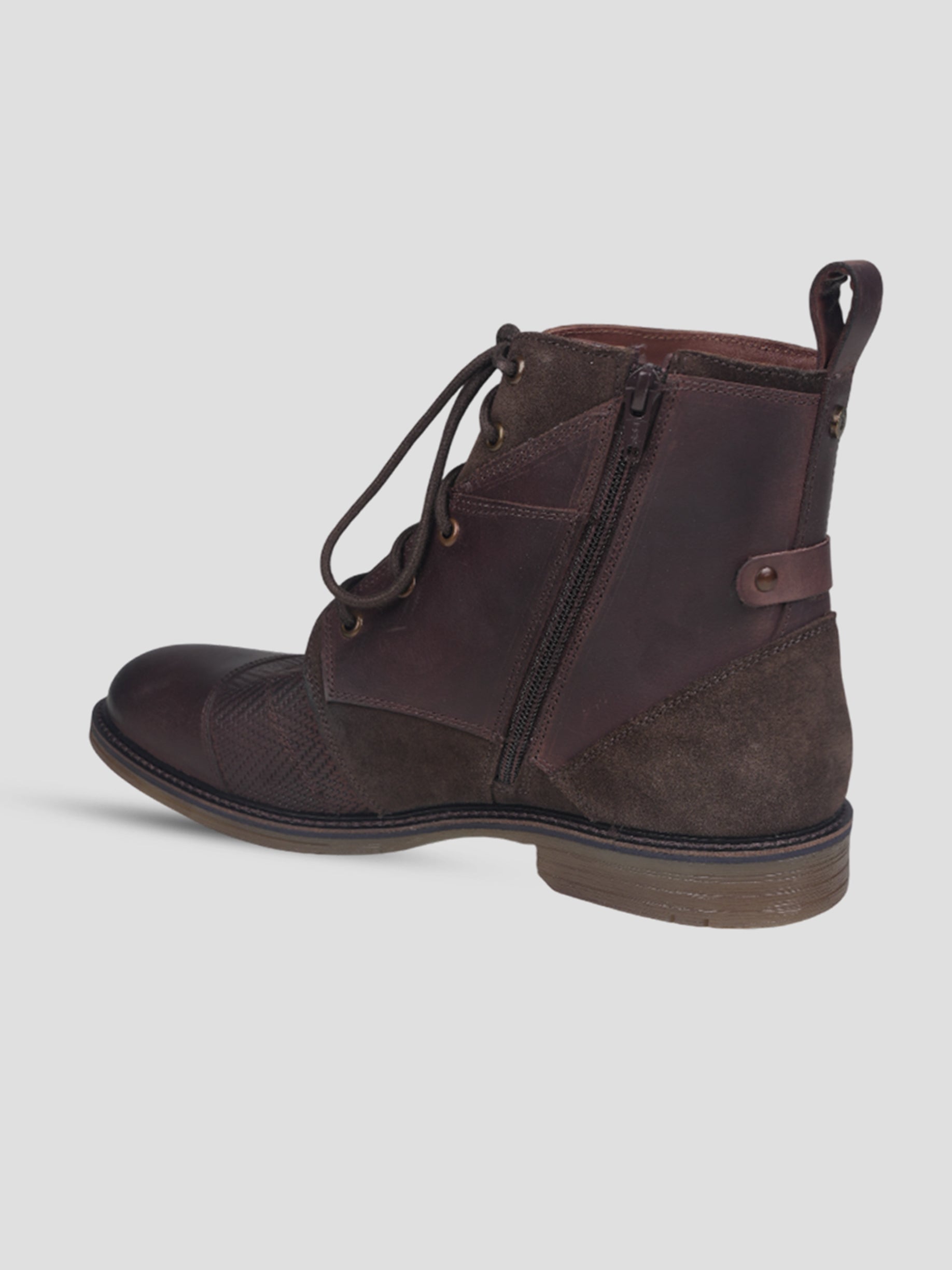 Ezok Men Leather Lace-Up With Zipper Boots