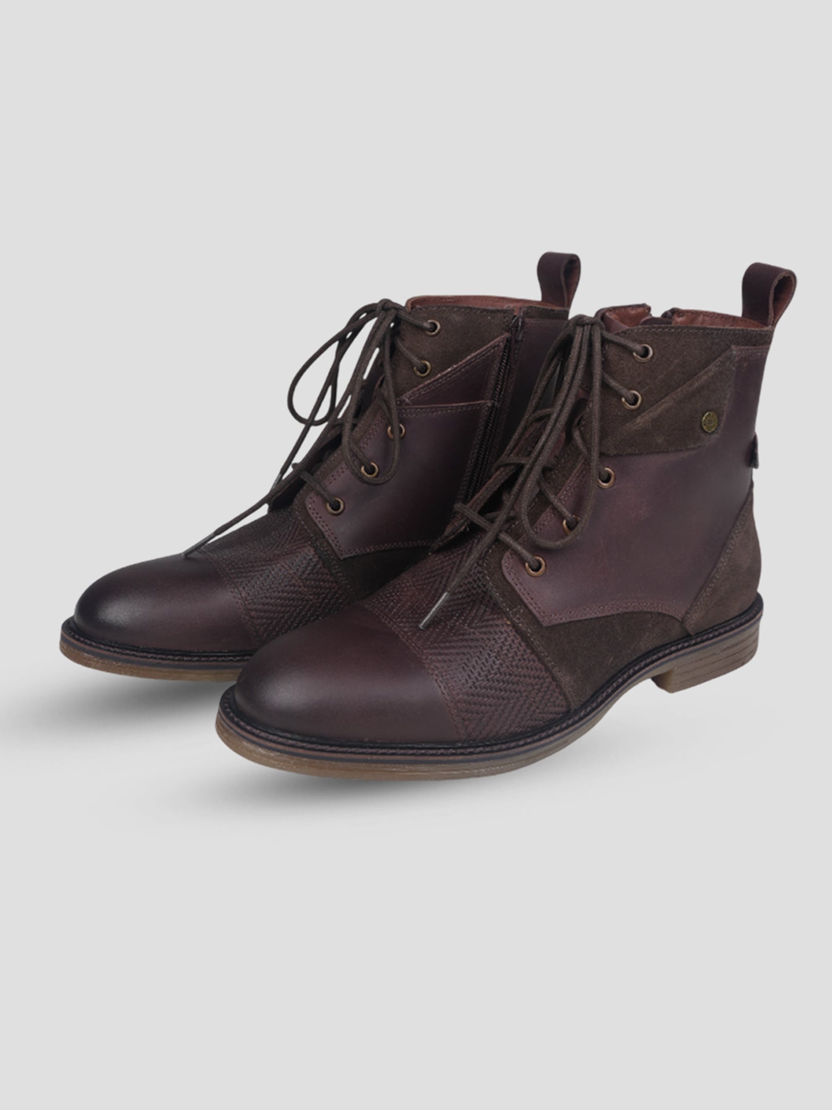 Ezok Men Leather Lace-Up With Zipper Boots