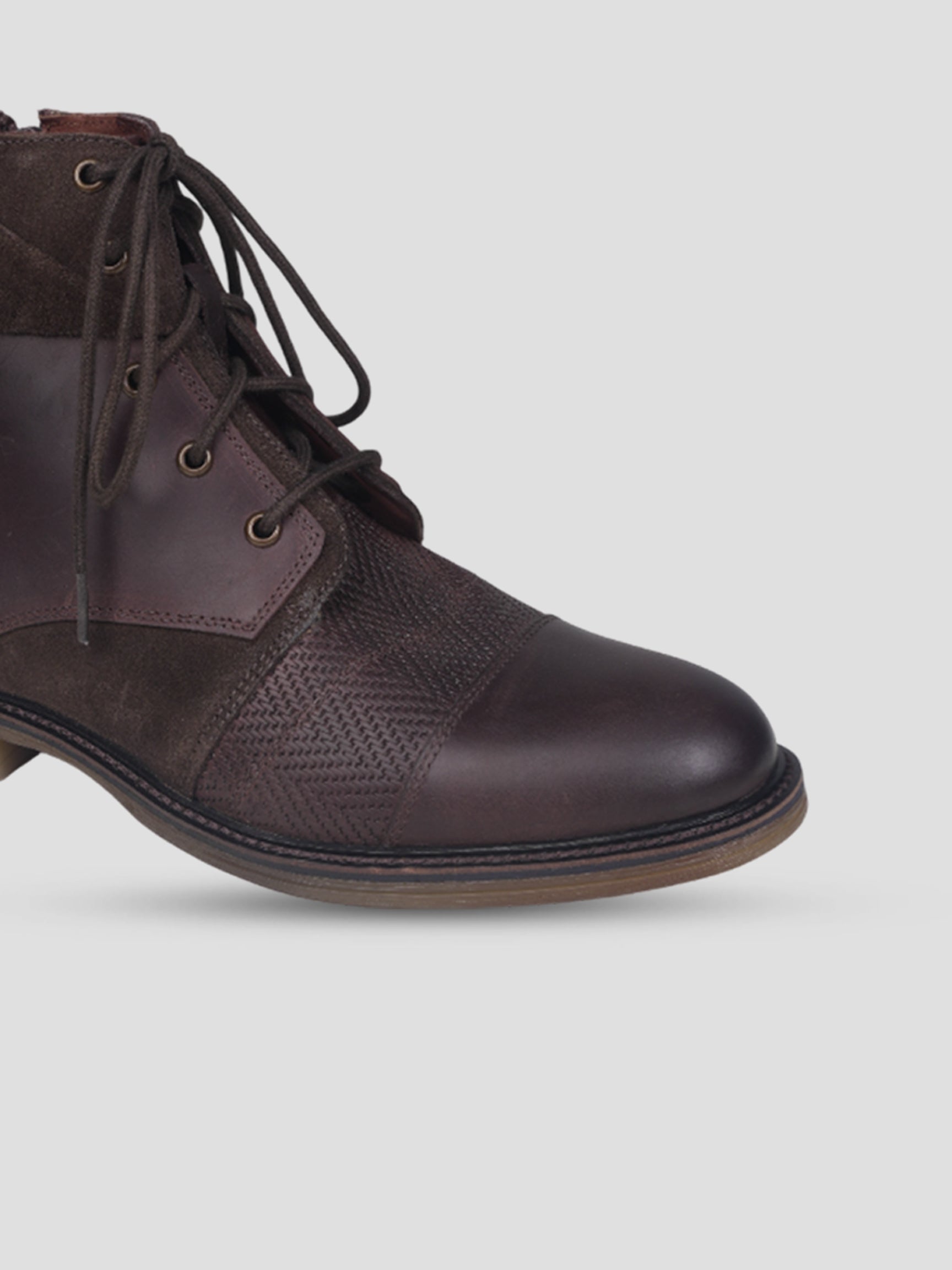 Ezok Men Leather Lace-Up With Zipper Boots