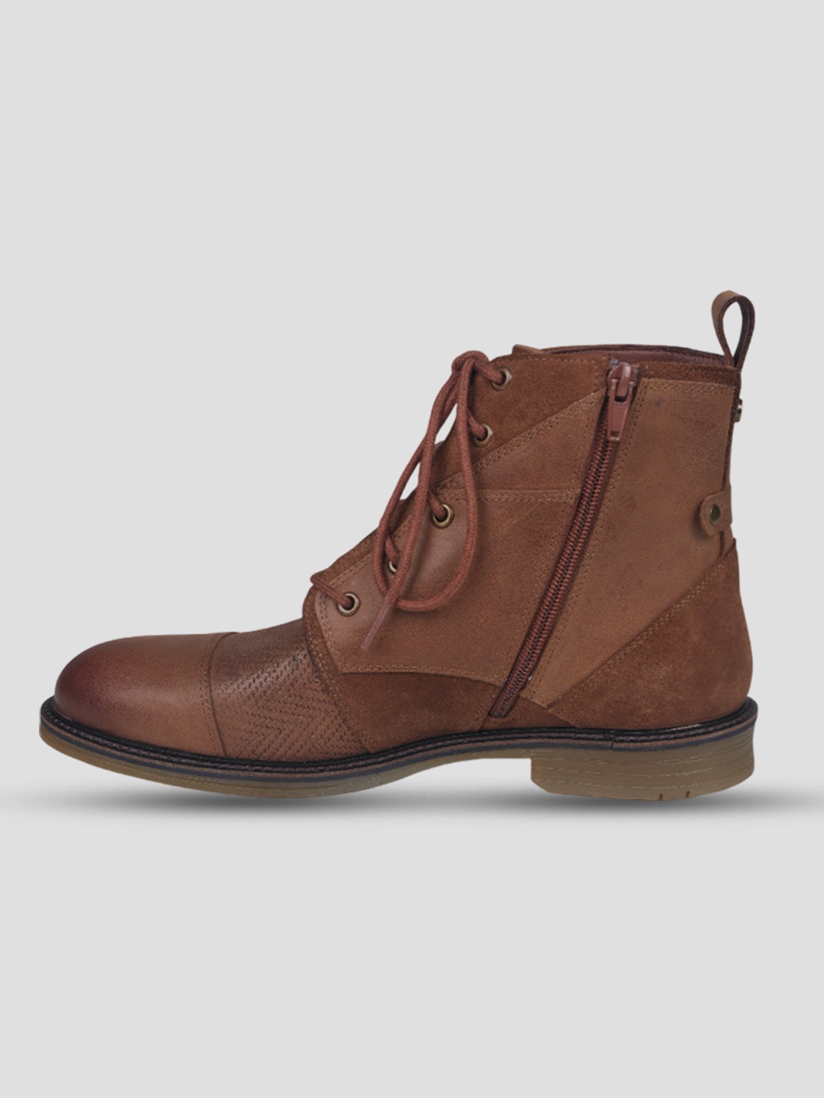 Ezok Men Leather Lace-Up With Zipper Boots