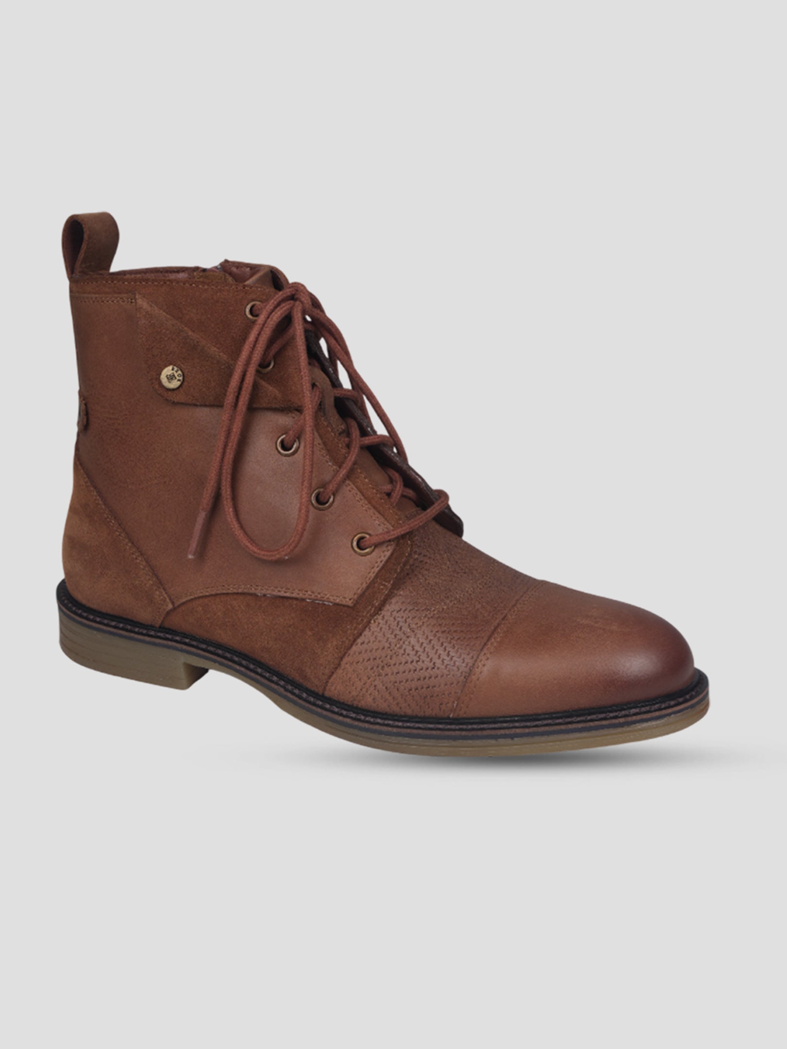 Ezok Men Leather Lace-Up With Zipper Boots