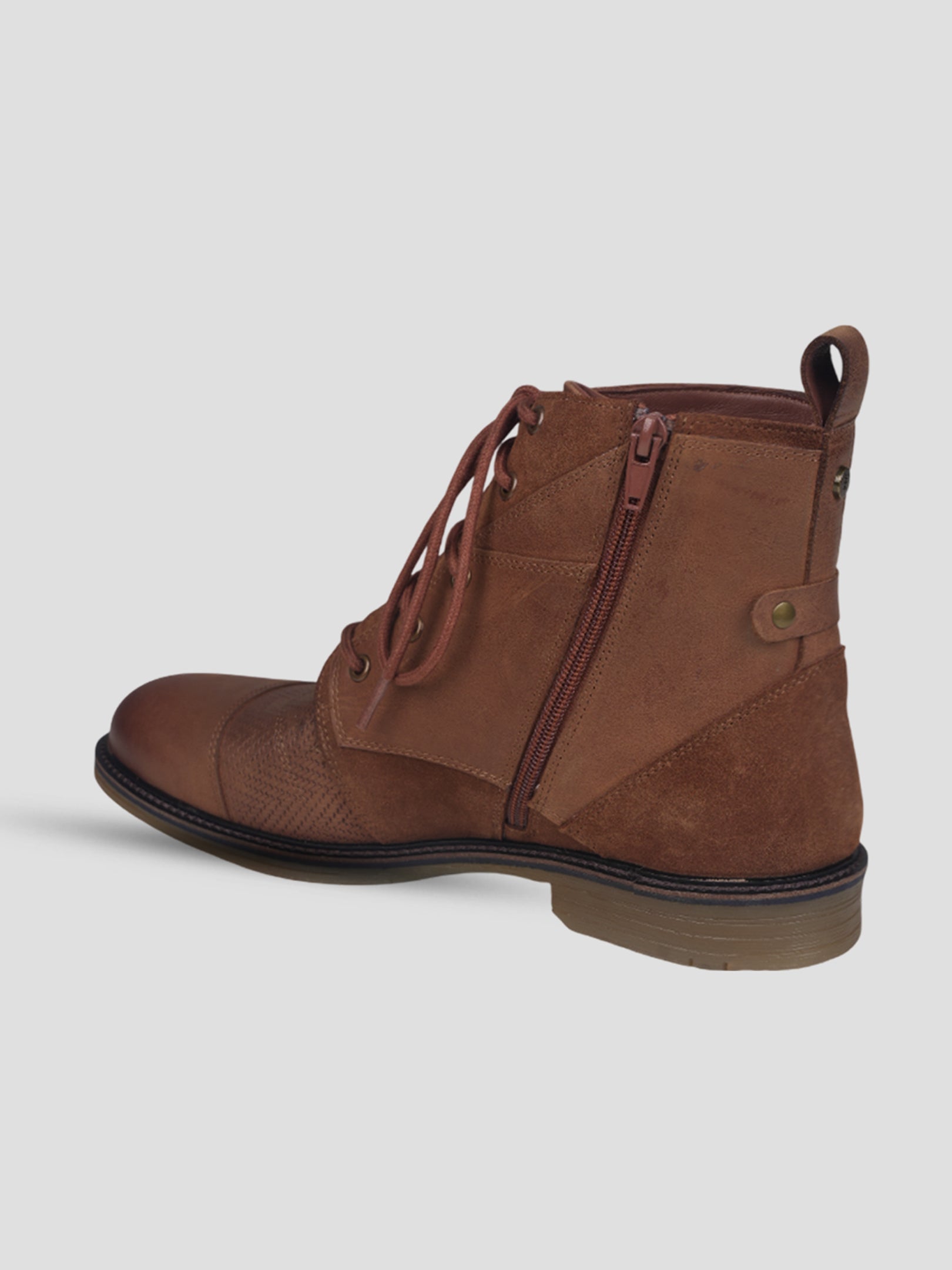 Ezok Men Leather Lace-Up With Zipper Boots