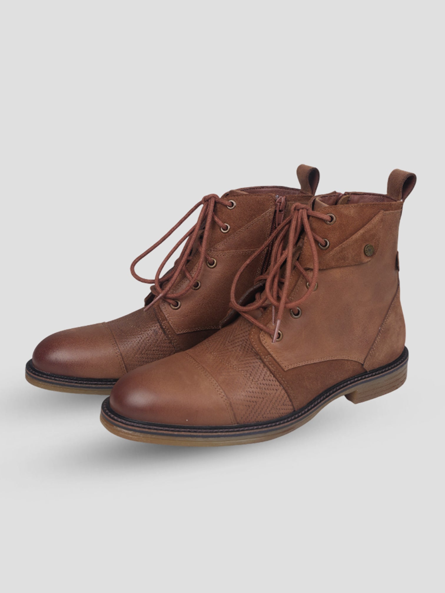 Ezok Men Leather Lace-Up With Zipper Boots