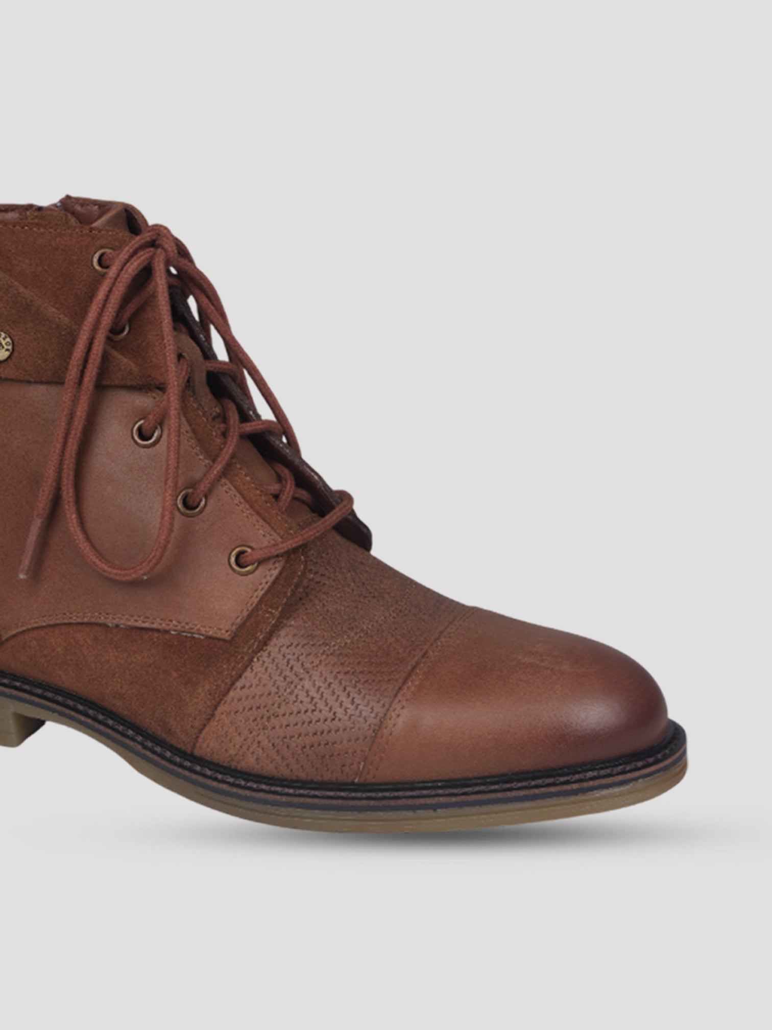 Ezok Men Leather Lace-Up With Zipper Boots