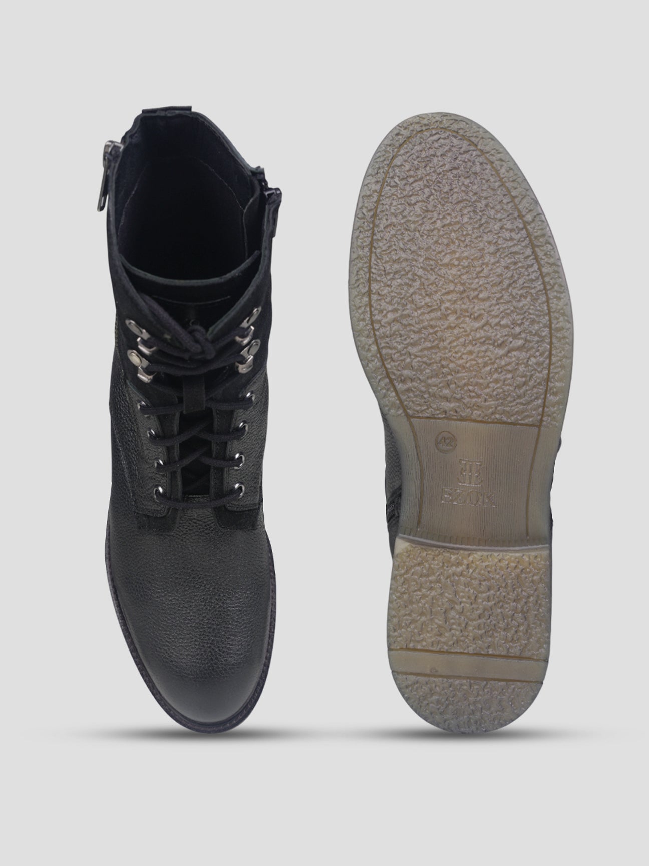 Ezok Men Leather Lace-Up With Zipper Boots