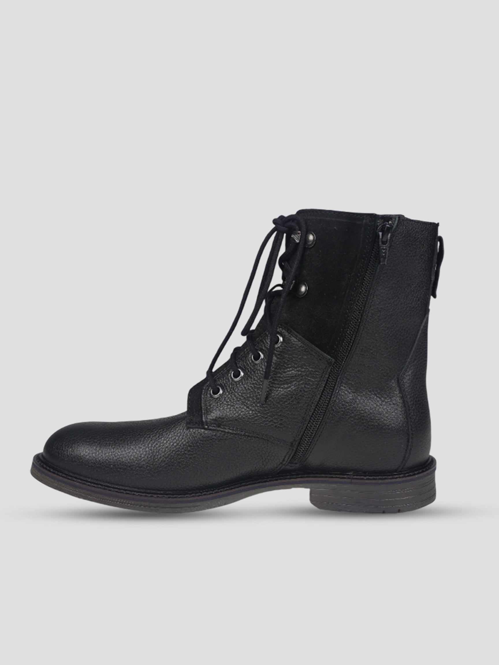 Ezok Men Leather Lace-Up With Zipper Boots