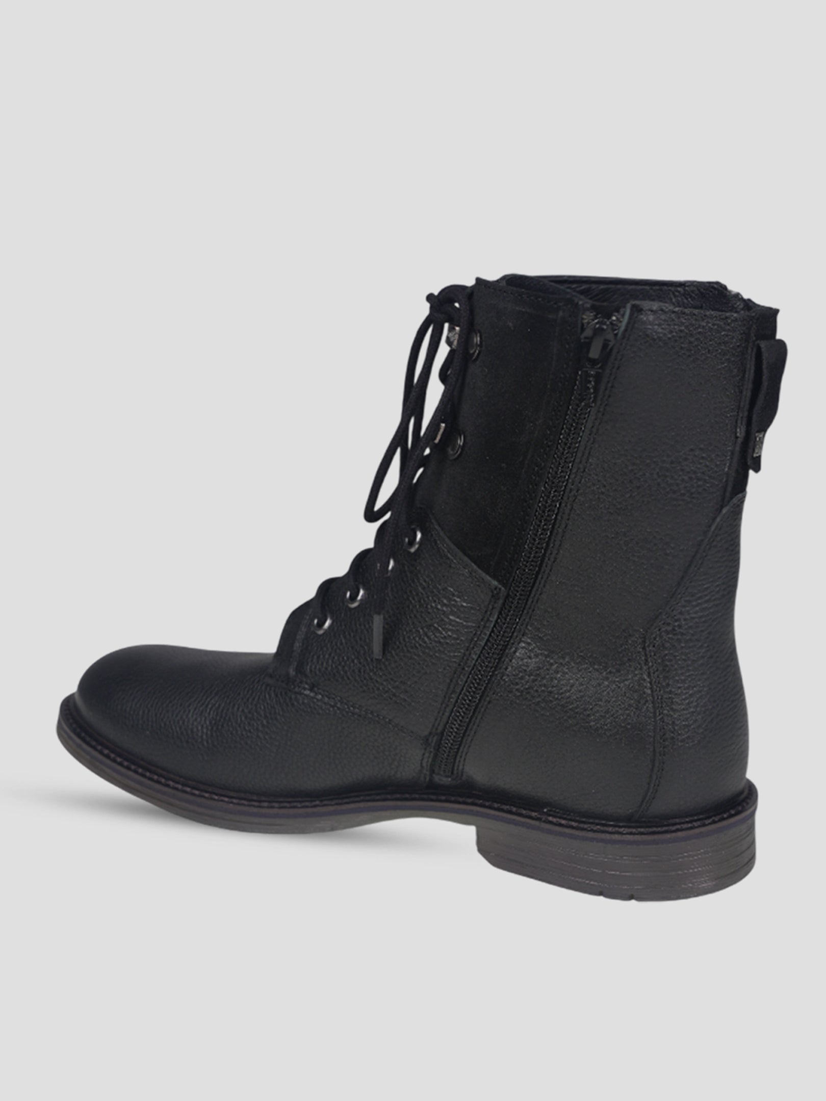 Ezok Men Leather Lace-Up With Zipper Boots