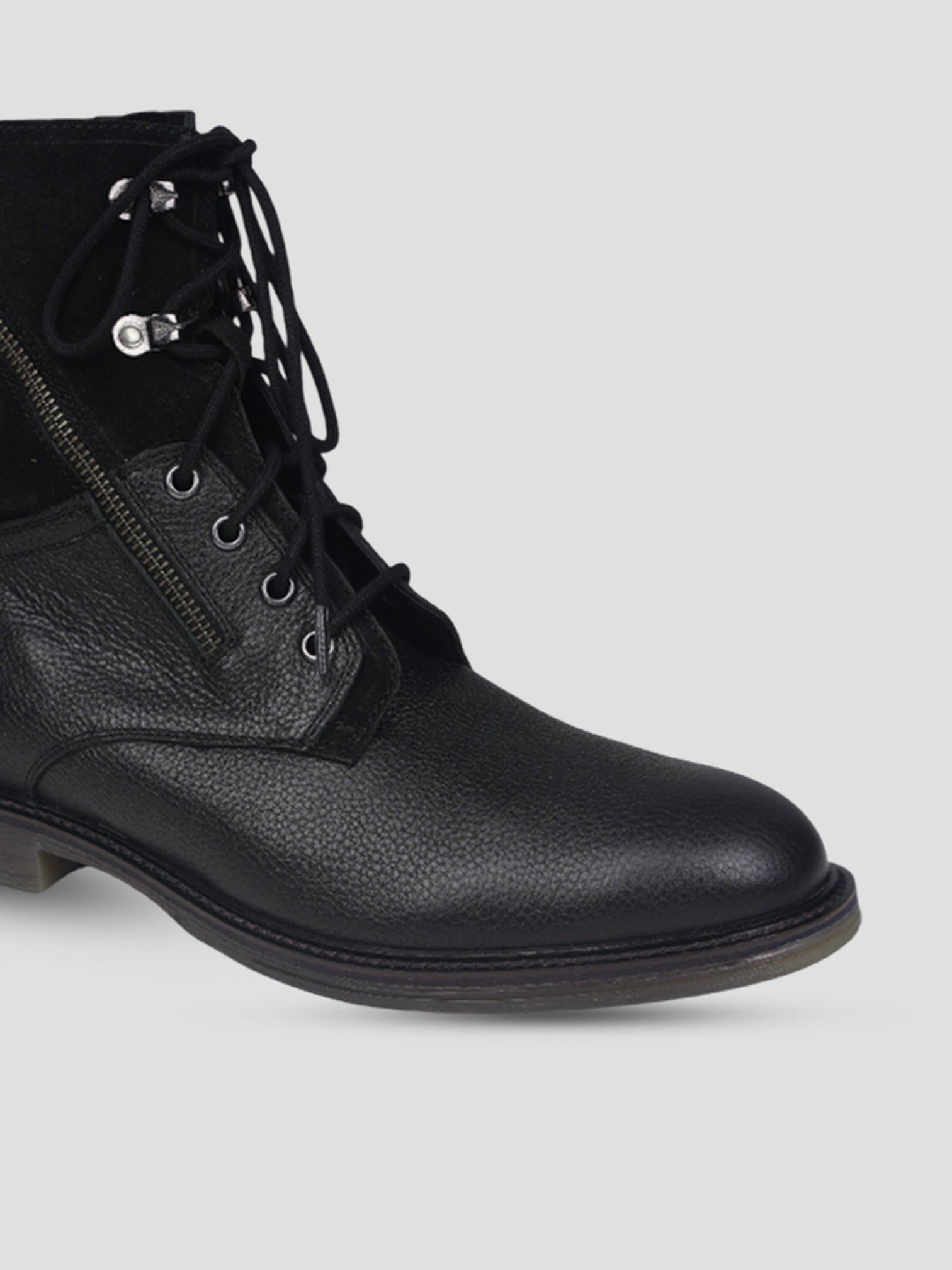 Ezok Men Leather Lace-Up With Zipper Boots