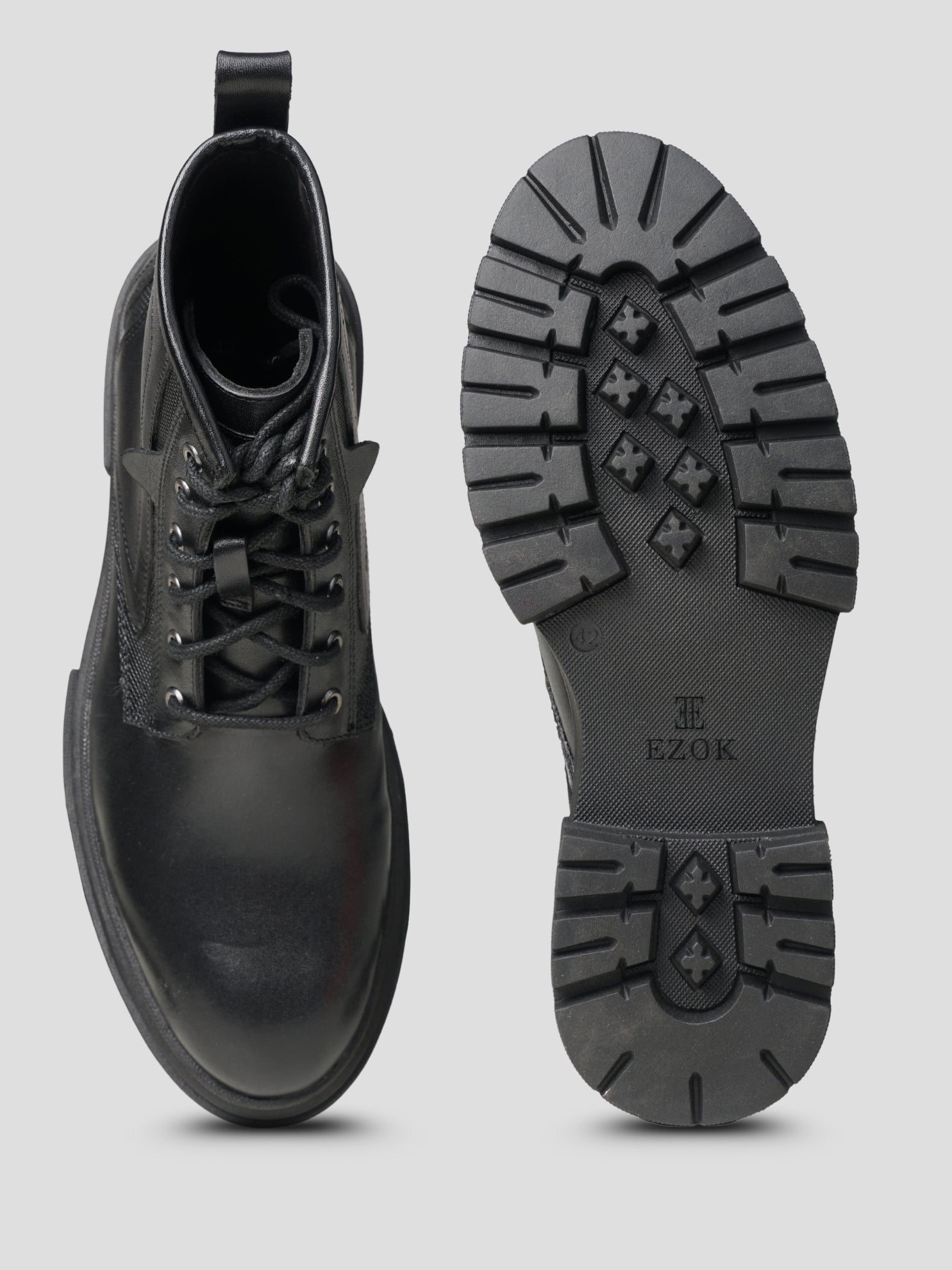 EZOK Men’s Black Leather Lace-Up Boots | Premium Leather | Durable TPR Sole | Casual & Semi-Casual Wear