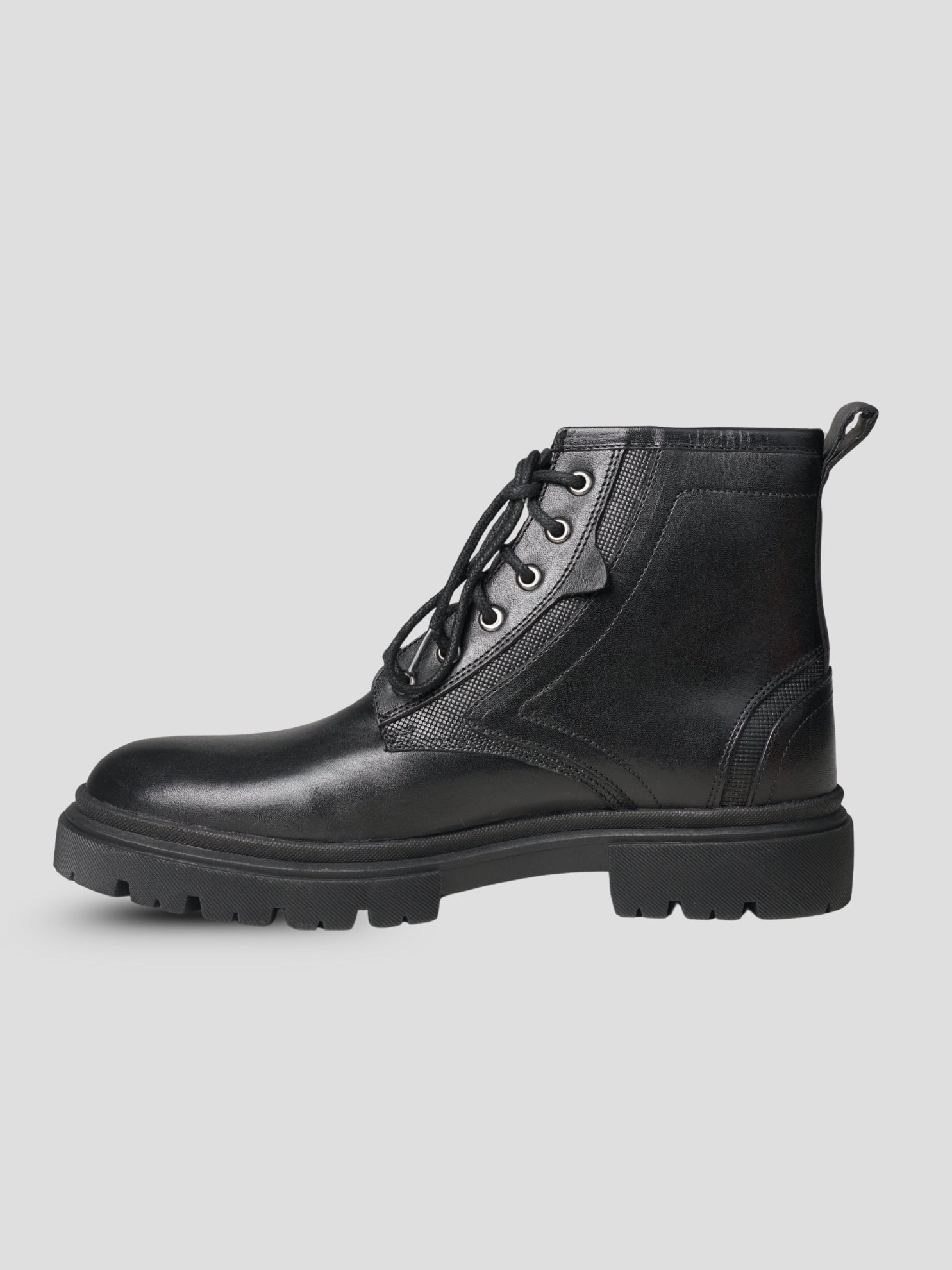 EZOK Men’s Black Leather Lace-Up Boots | Premium Leather | Durable TPR Sole | Casual & Semi-Casual Wear