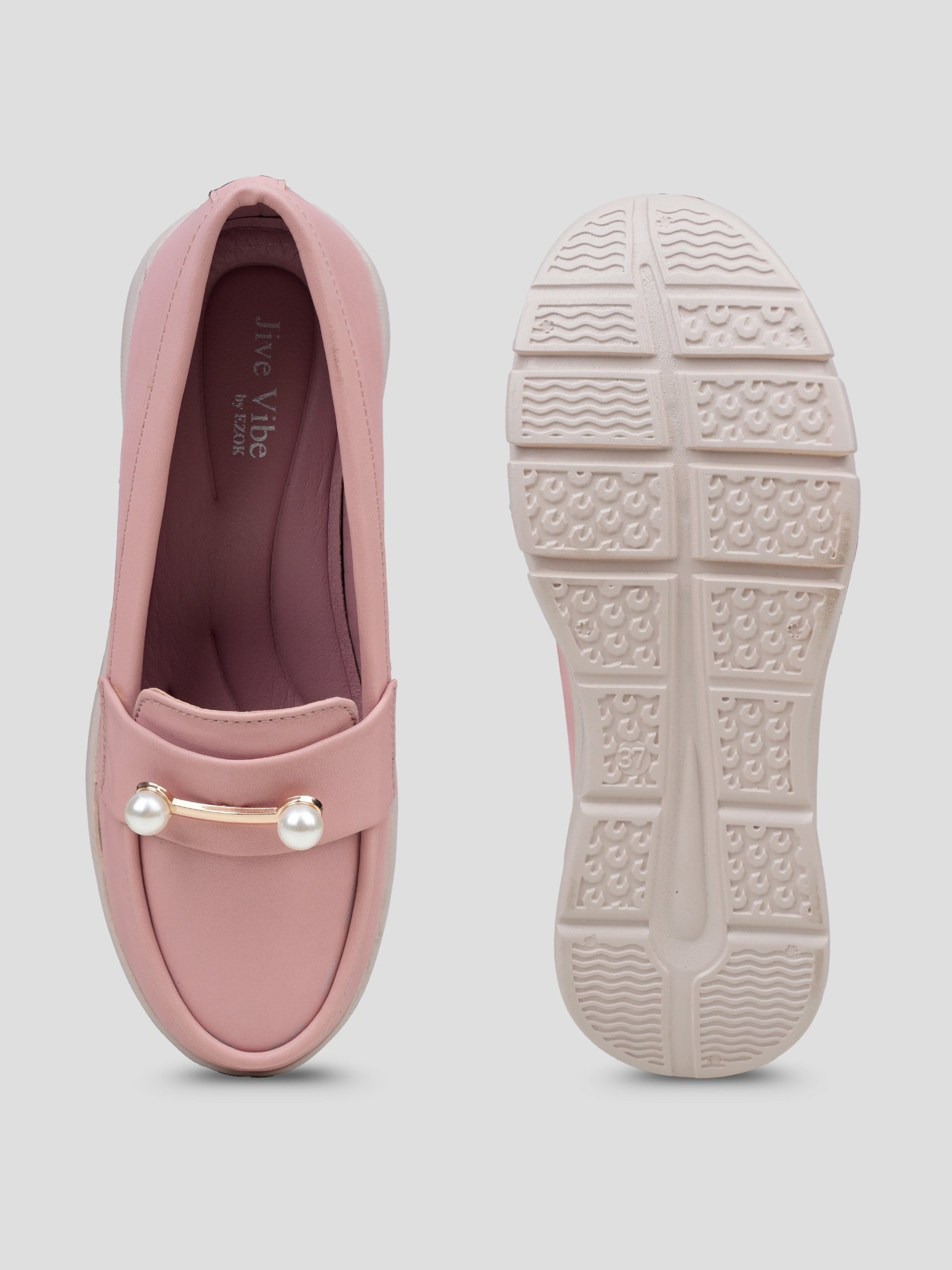 JiveVibe by Ezok Women Pink Synthetic Slip-On Casual Shoes with Pearl Metal Detail