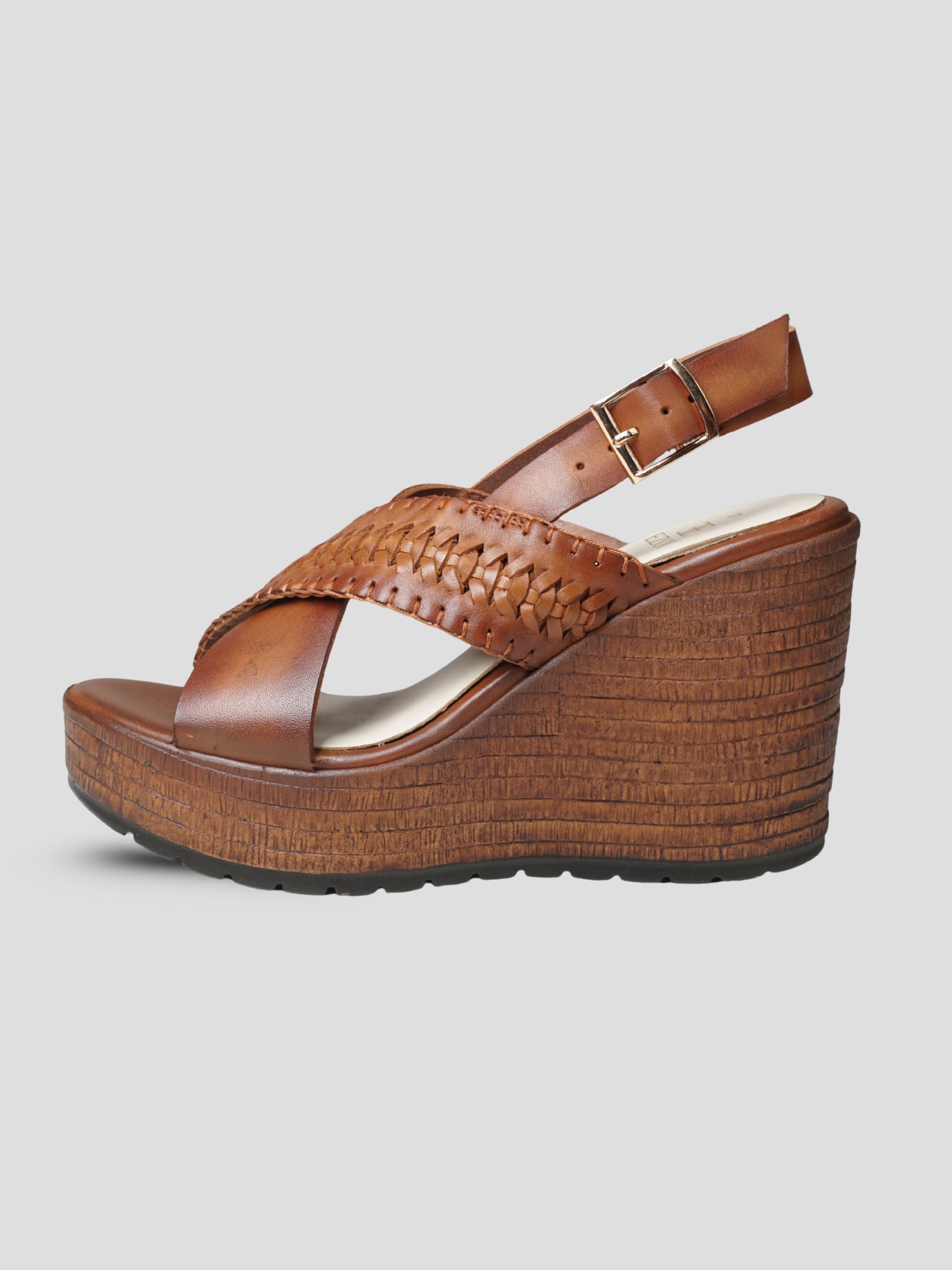 Ezok Brown Leather Slip On With Buckle Sandals