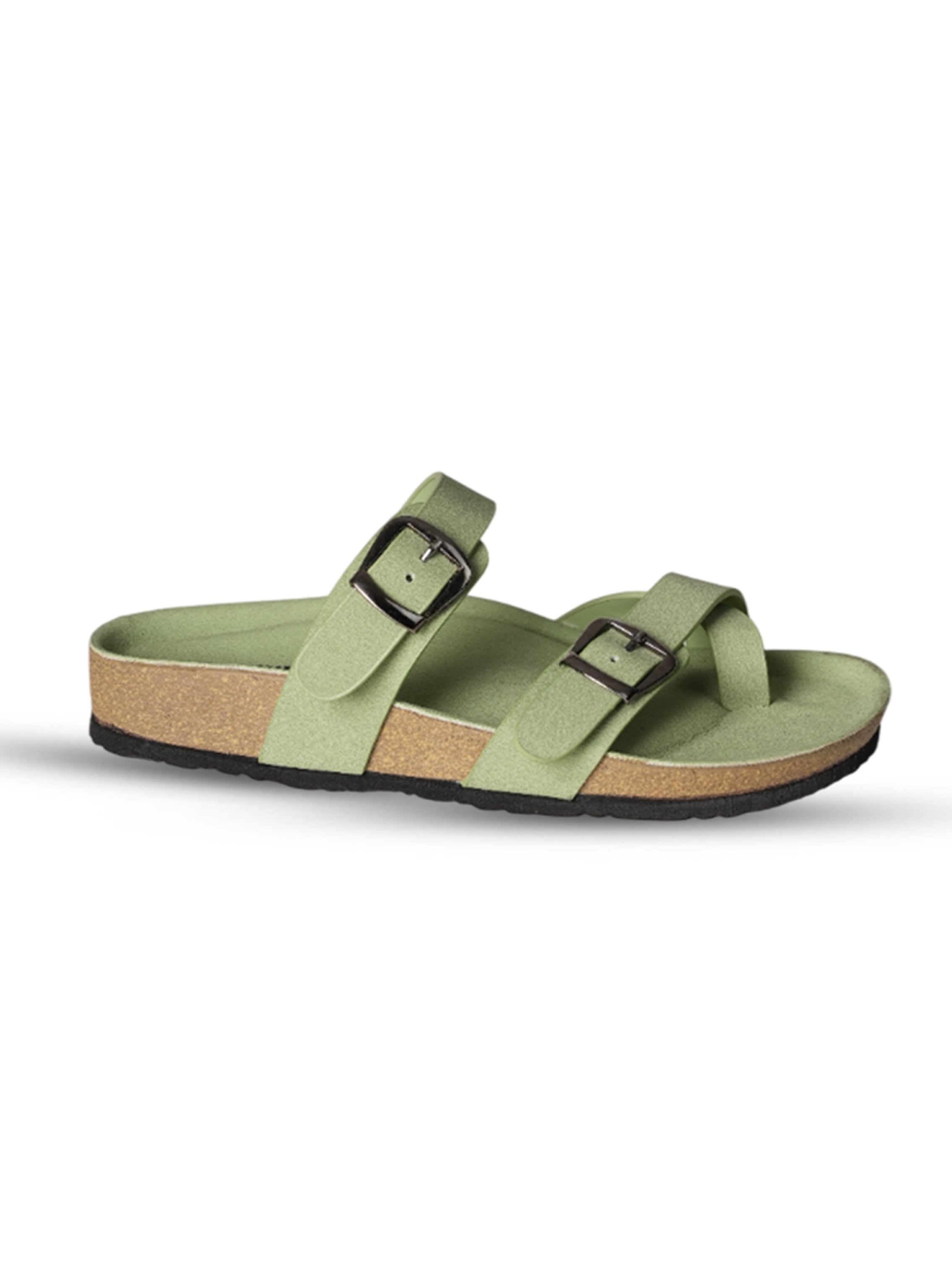 Jive Vibe By Ezok Green Synthetic Slip On With Buckle Sandals