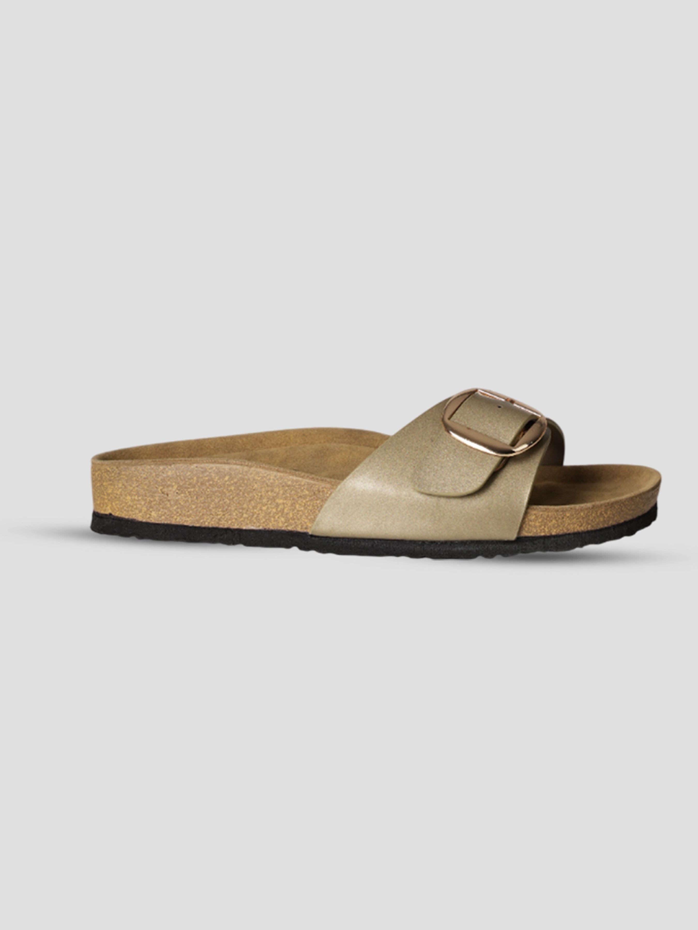 Jive Vibe By Ezok Gold Synthetic Slip On With Buckle Sandals