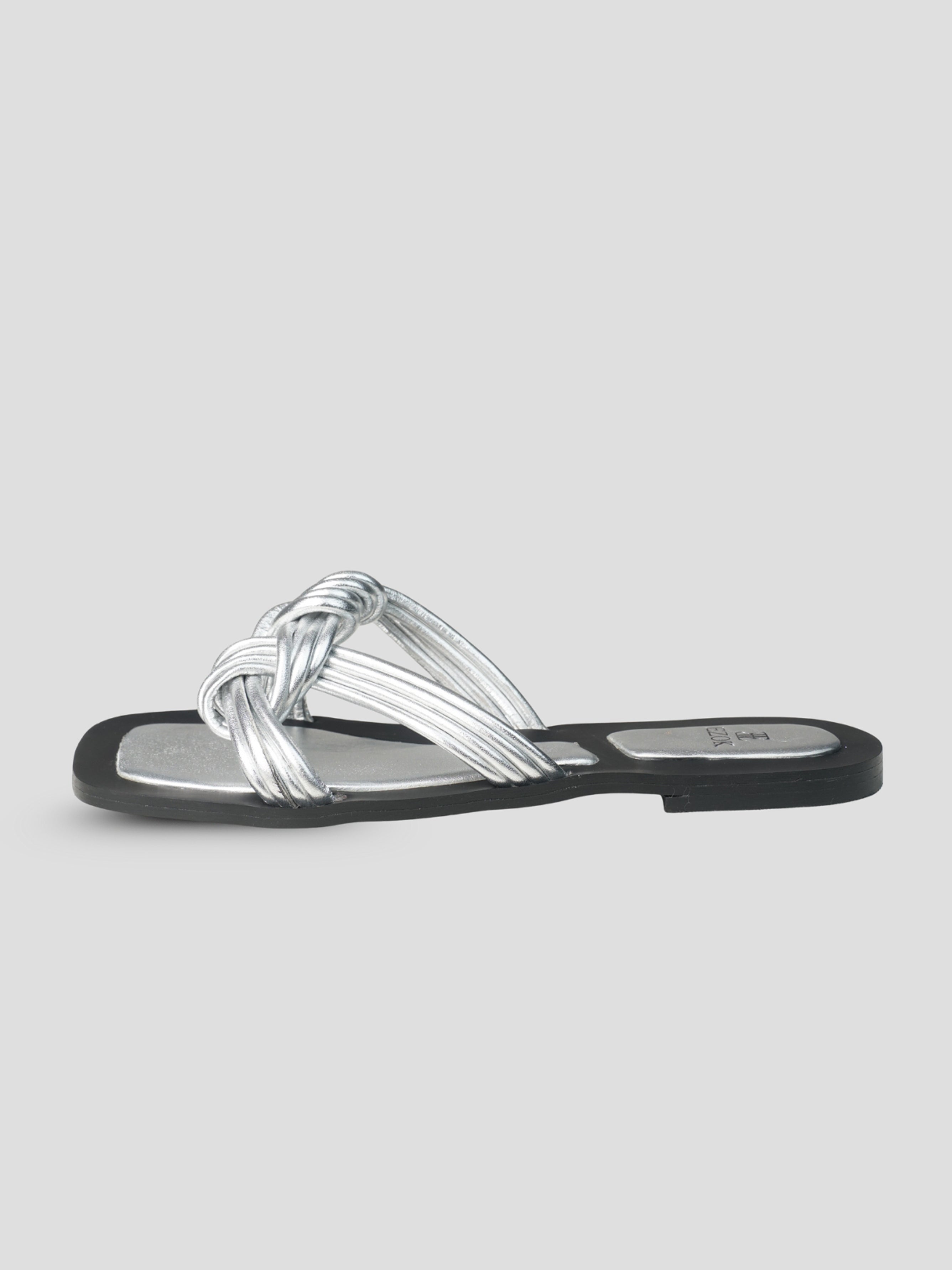 Ezok Silver Leather Slip On Sandals