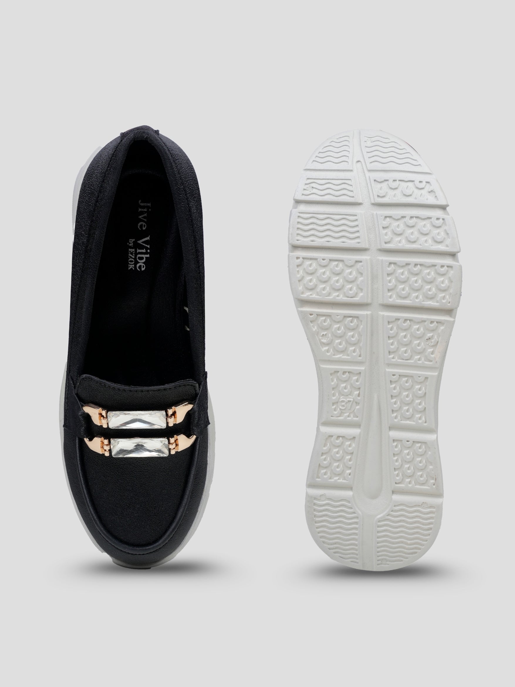 JiveVibe by Ezok Women Black Synthetic Slip-On Casual Shoes with Metal Detail