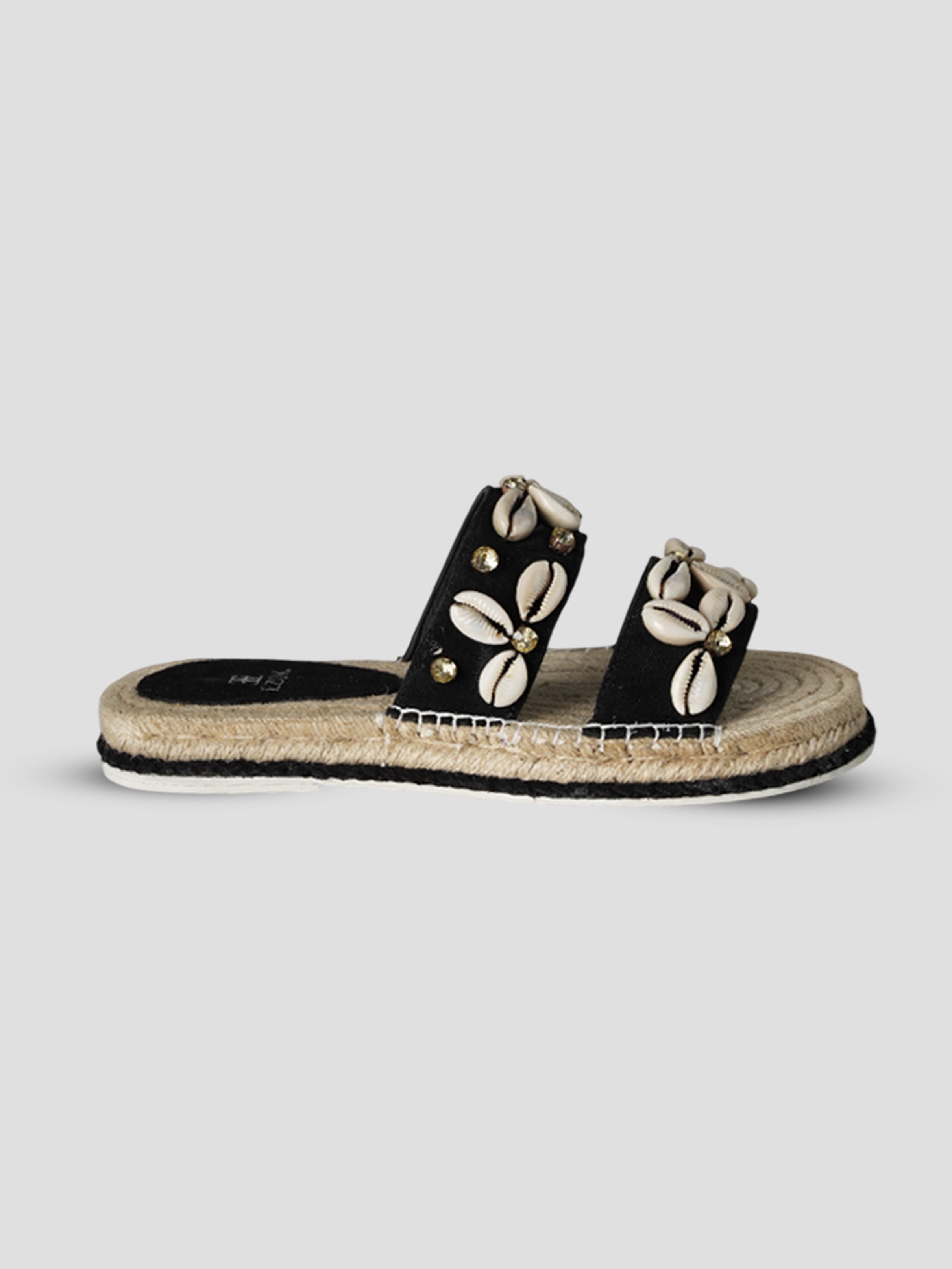 Ezok Black suede Leather Slip On Sandals