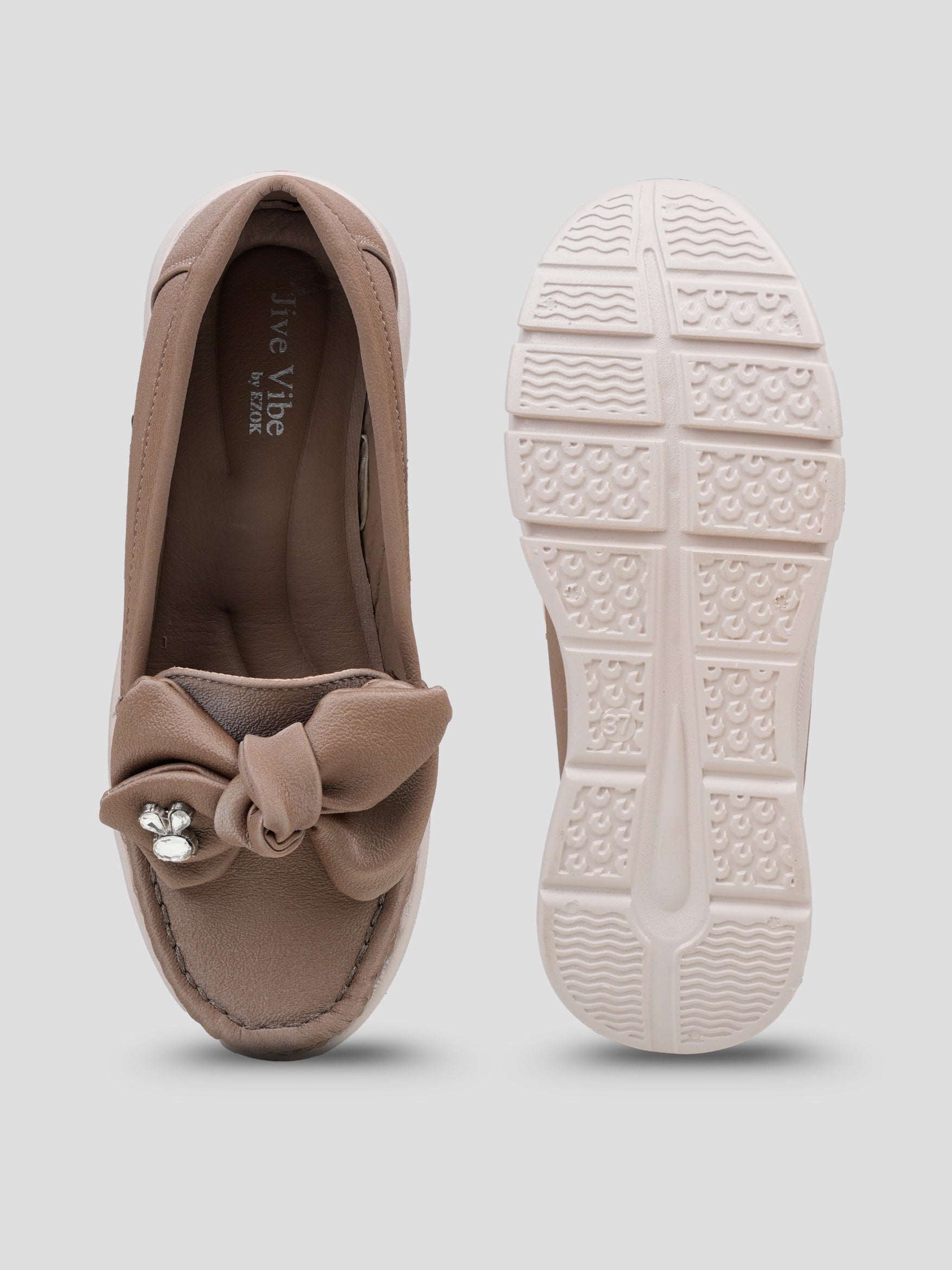 JiveVibe by Ezok Women Grey Synthetic Slip-On Casual Shoes with Bow Detail