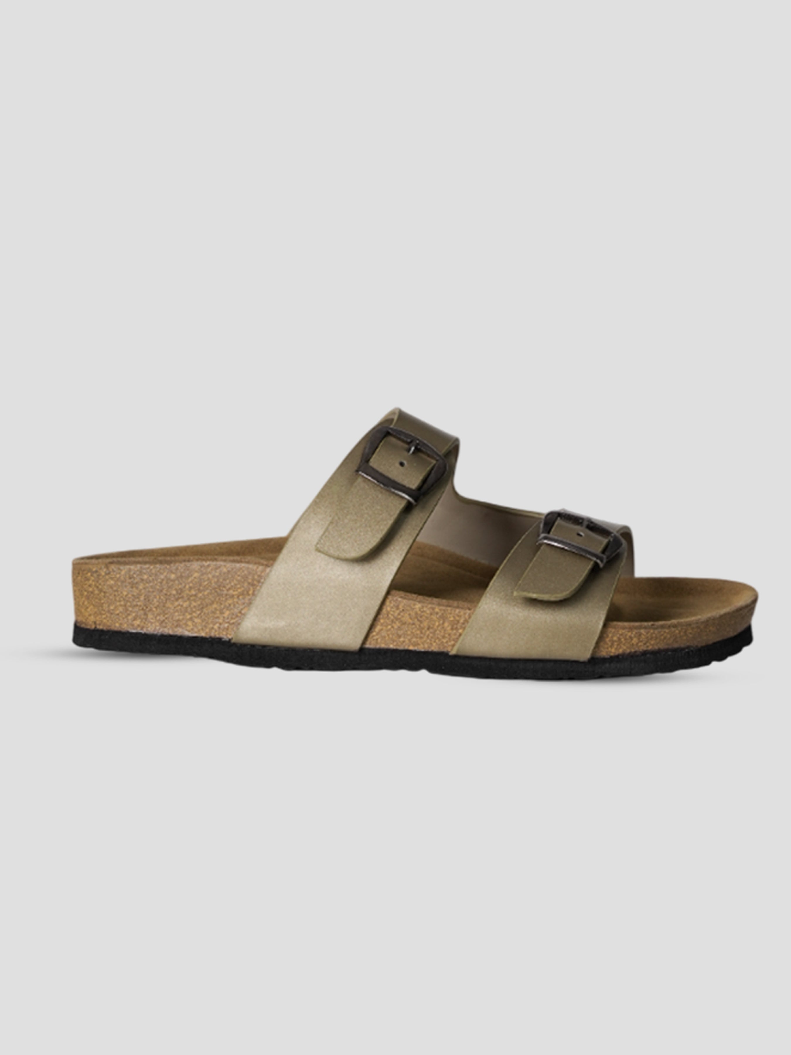 Jive Vibe By Ezok Gold Synthetic Slip On With Buckle Sandals