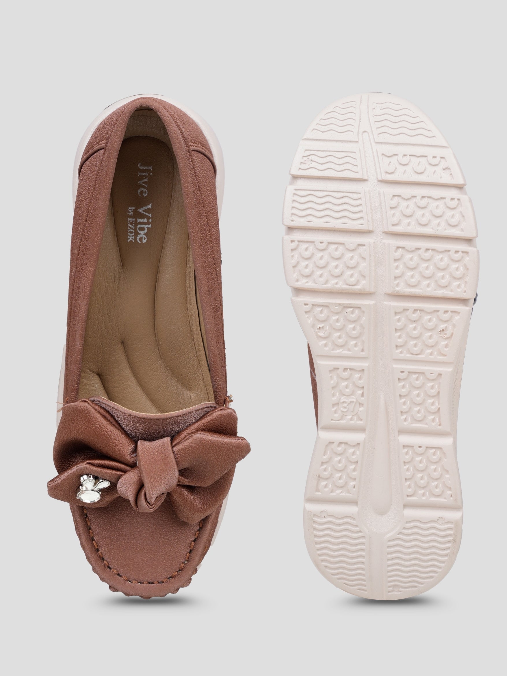 JiveVibe by Ezok Women Brown Synthetic Slip-On Casual Shoes with Bow Detail