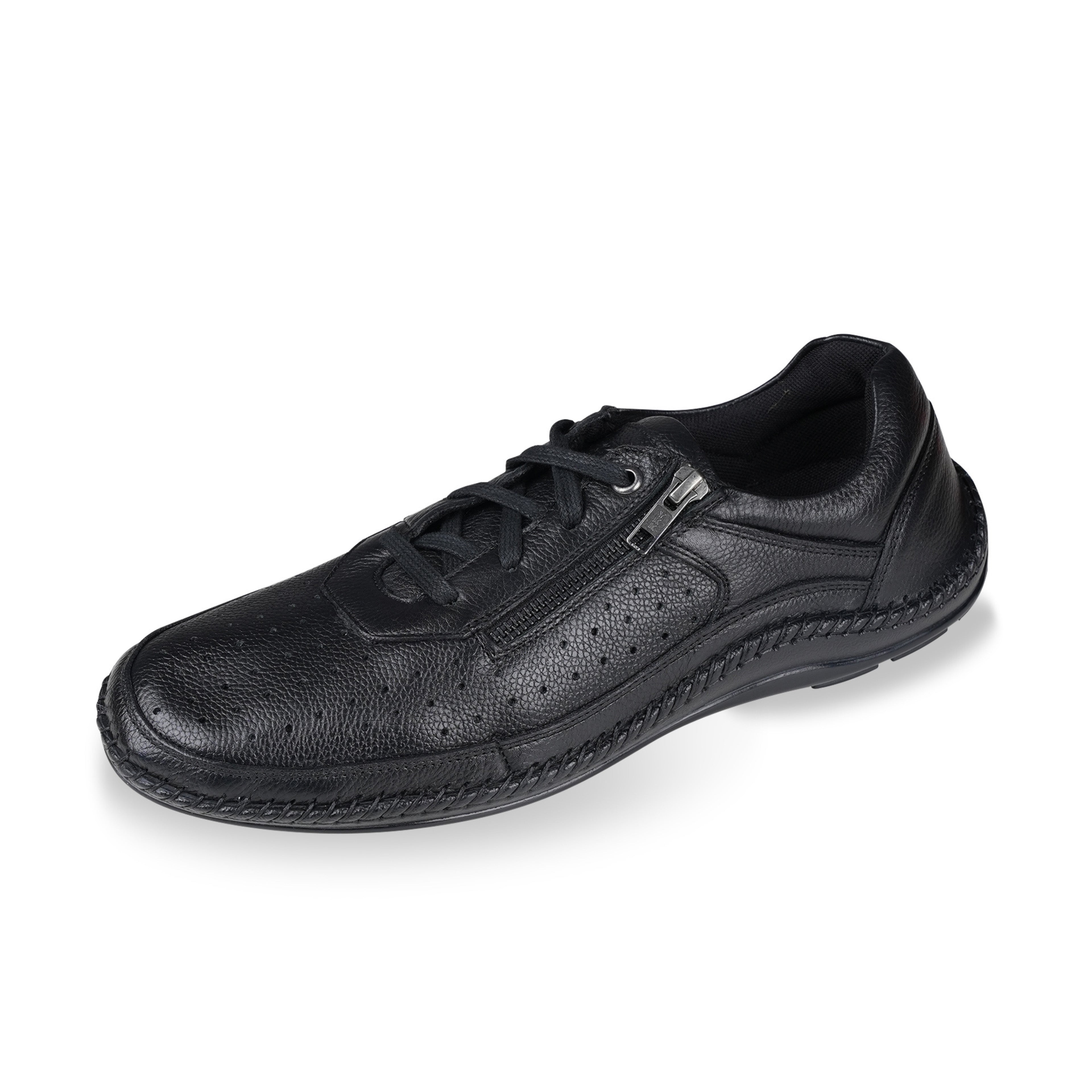 Ezok Men Leather Lace-Up With Zipper Casual Shoes
