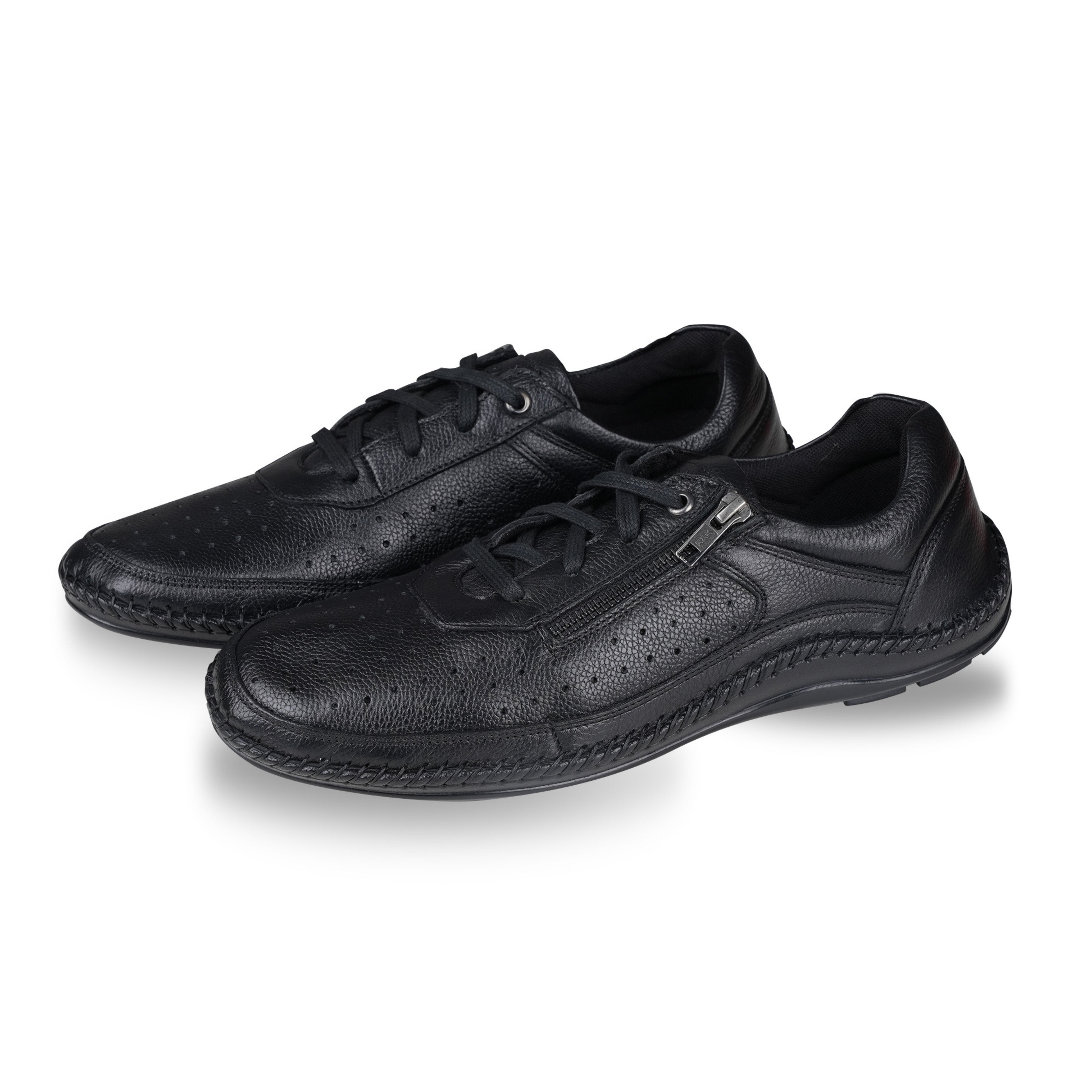Ezok Men Leather Lace-Up With Zipper Casual Shoes