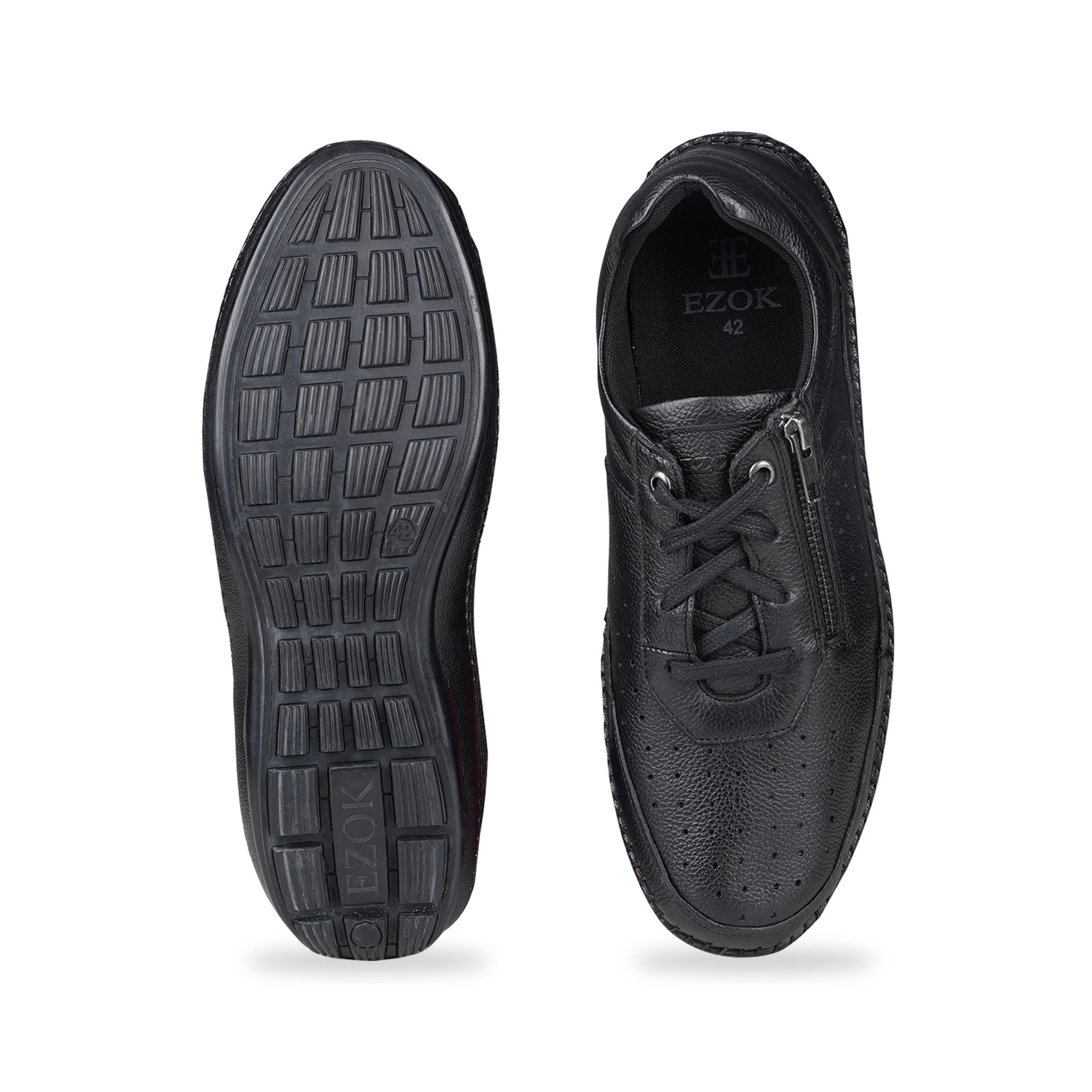 Ezok Men Leather Lace-Up With Zipper Casual Shoes