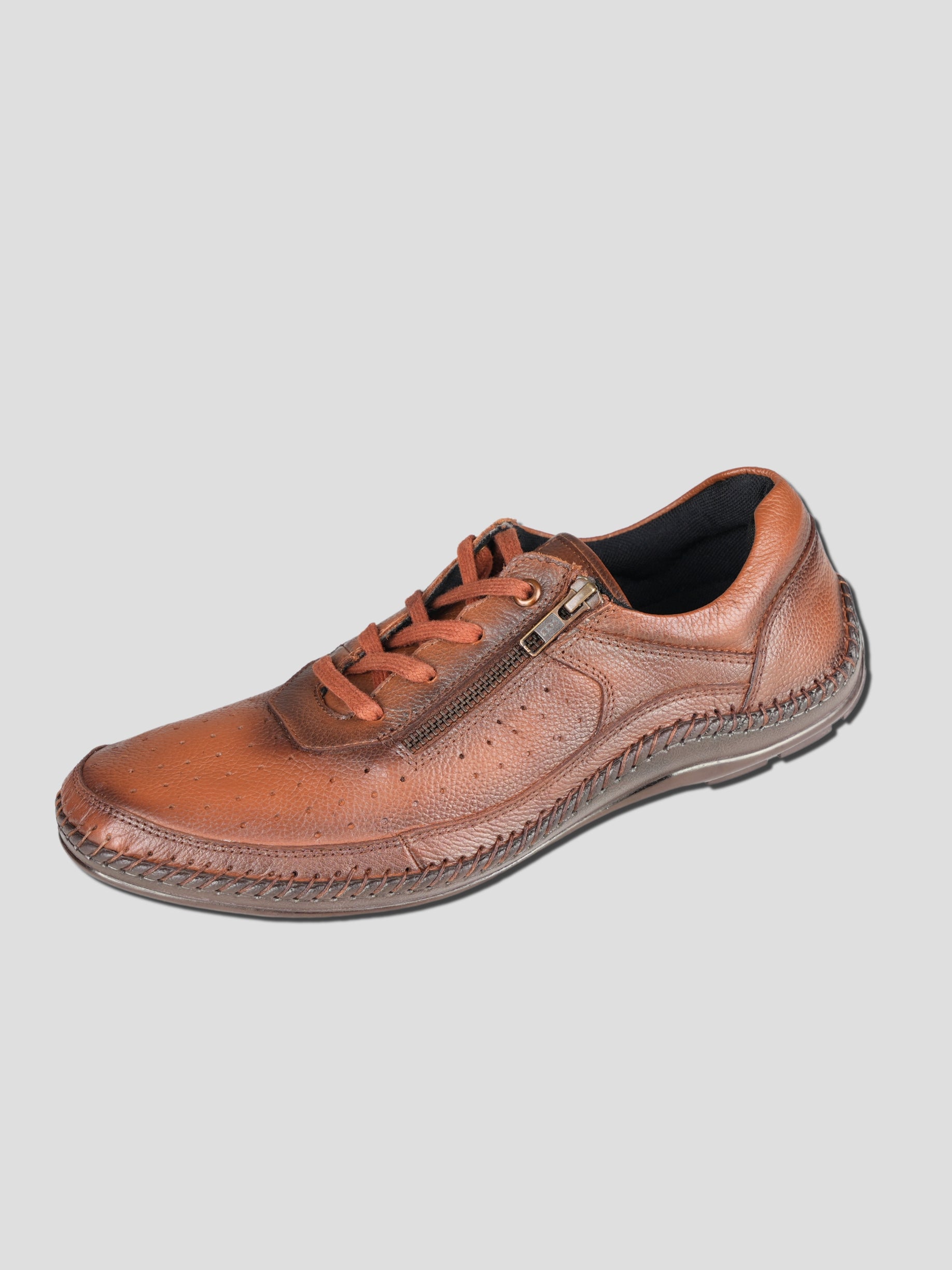 Ezok Men Leather Lace-Up With Zipper Casual Shoes